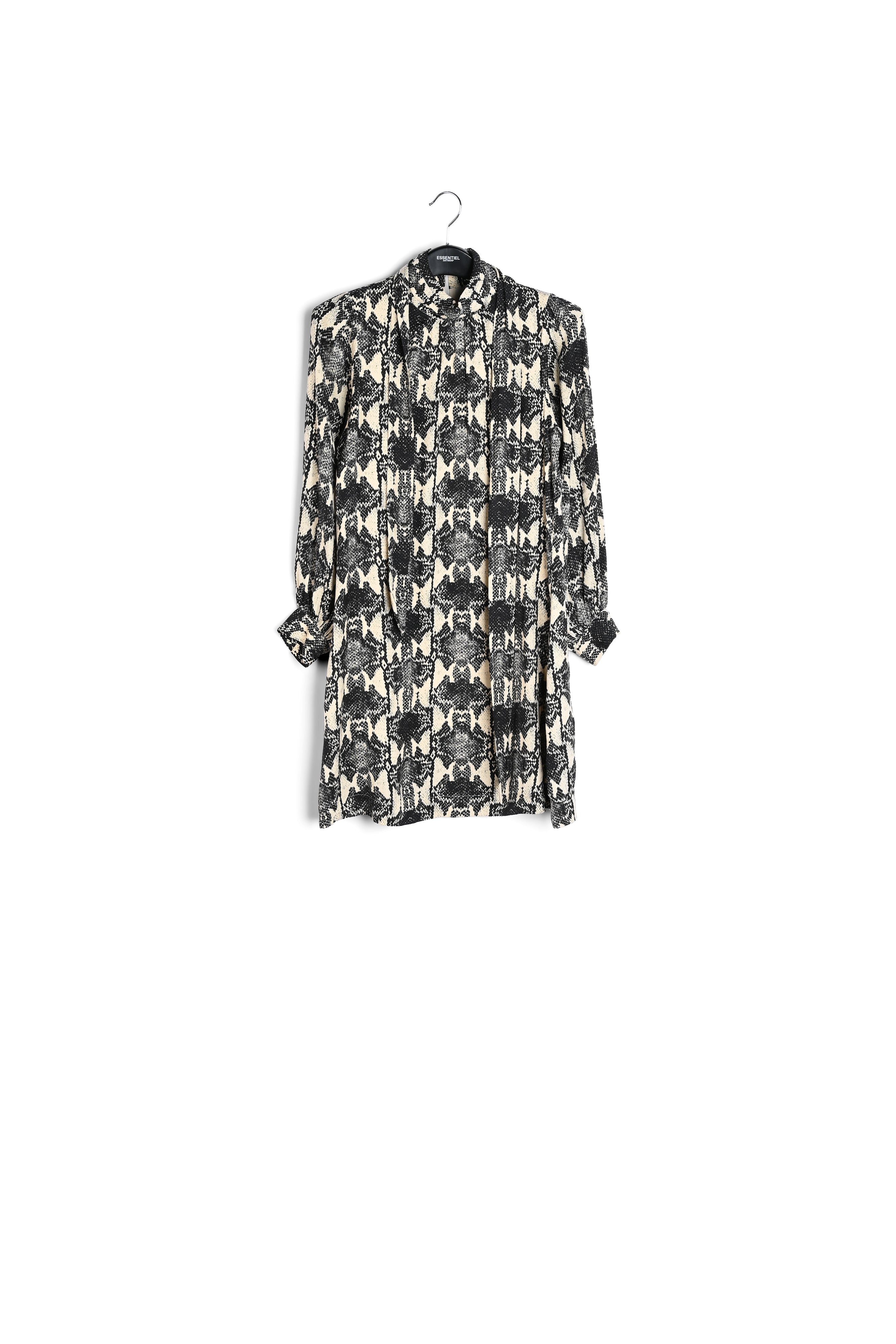 Gebroken witte mini-jurk met opstaande kraag en slangenprint RE—SSENTIEL | Essentiel second hand