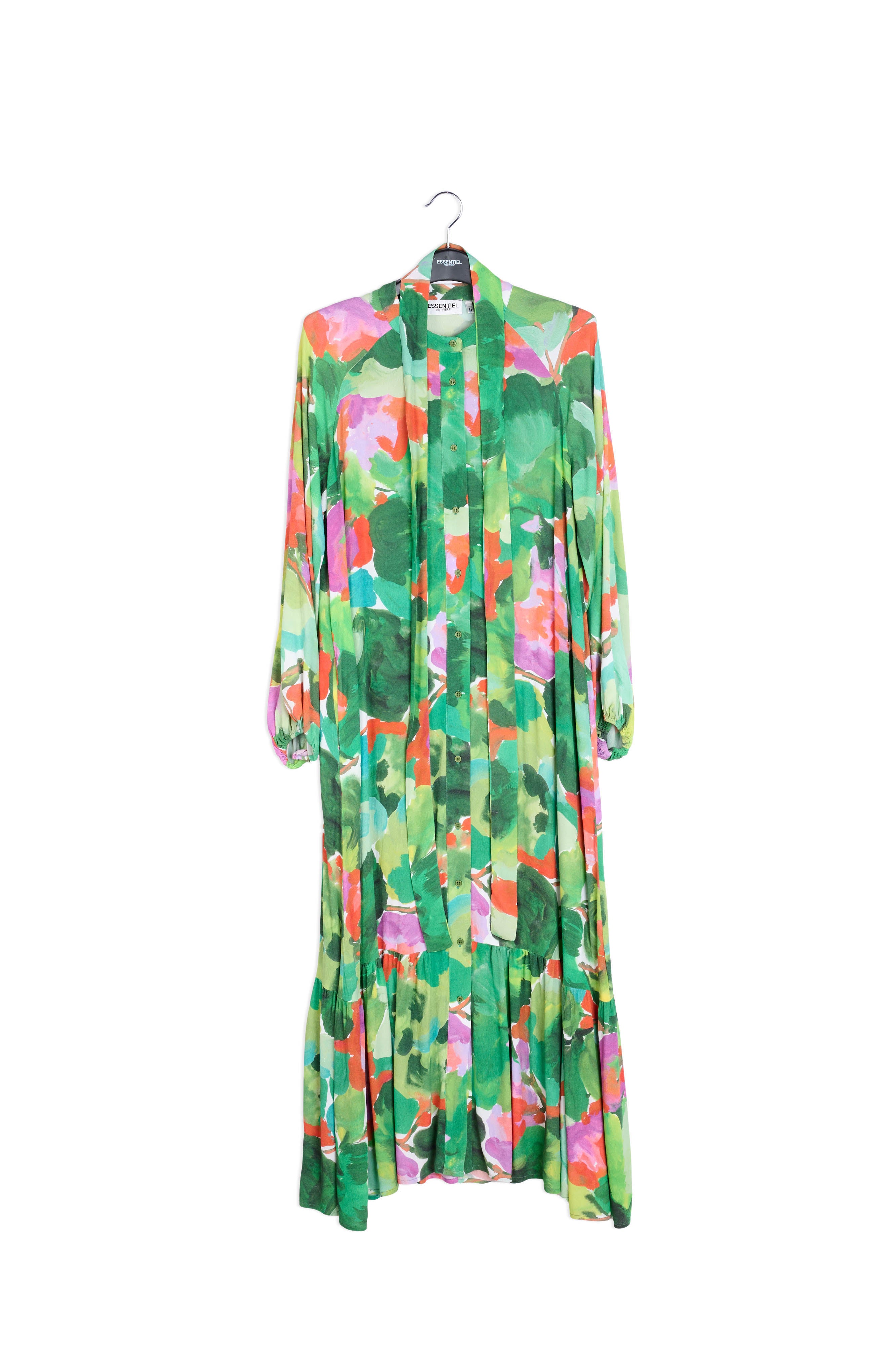 Green watercolor print maxi-length shirt dress RE—SSENTIEL | Essentiel second hand