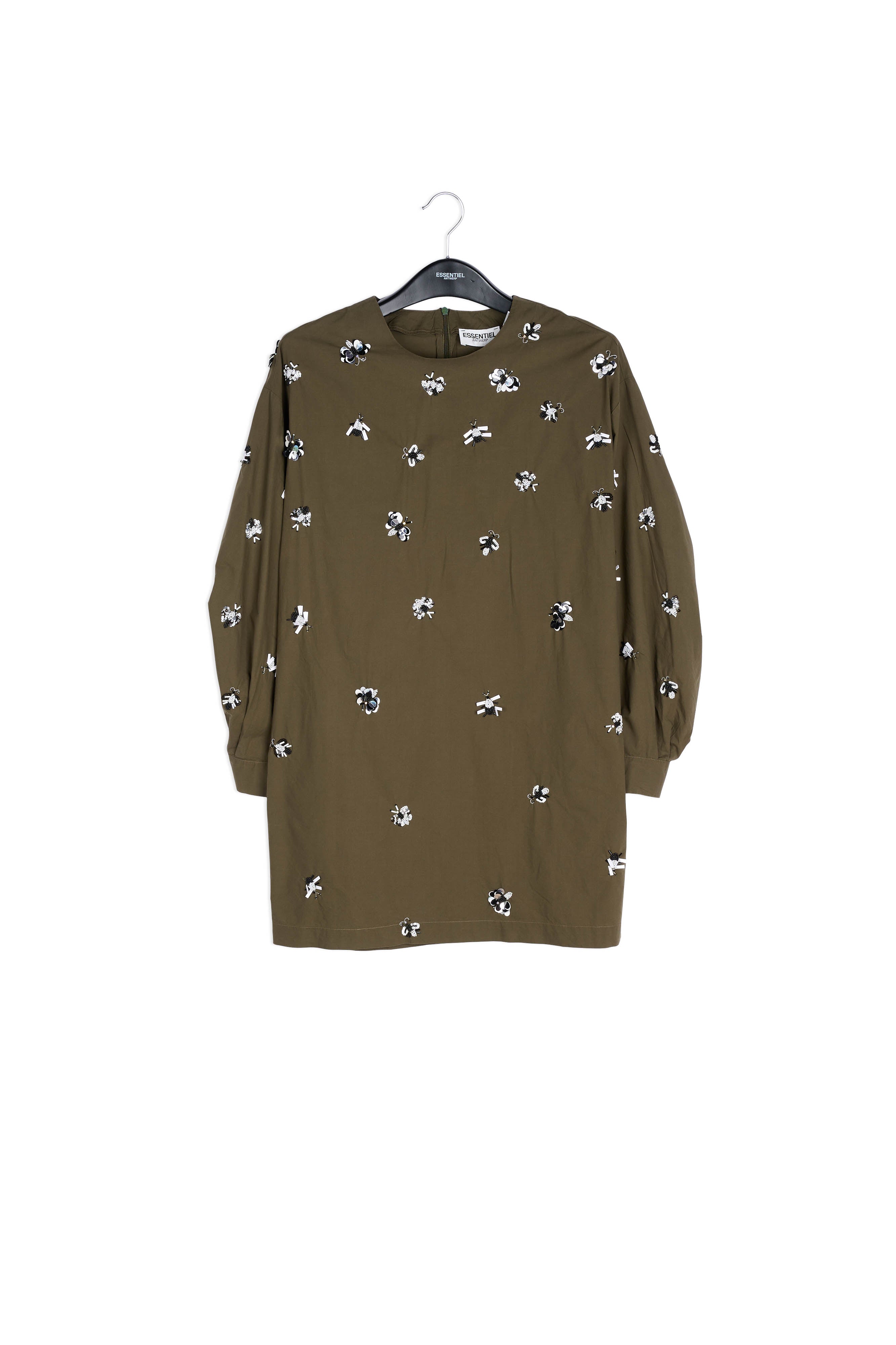 Khaki green cotton-polin dress with sequin details RE—SSENTIEL | Essentiel second hand