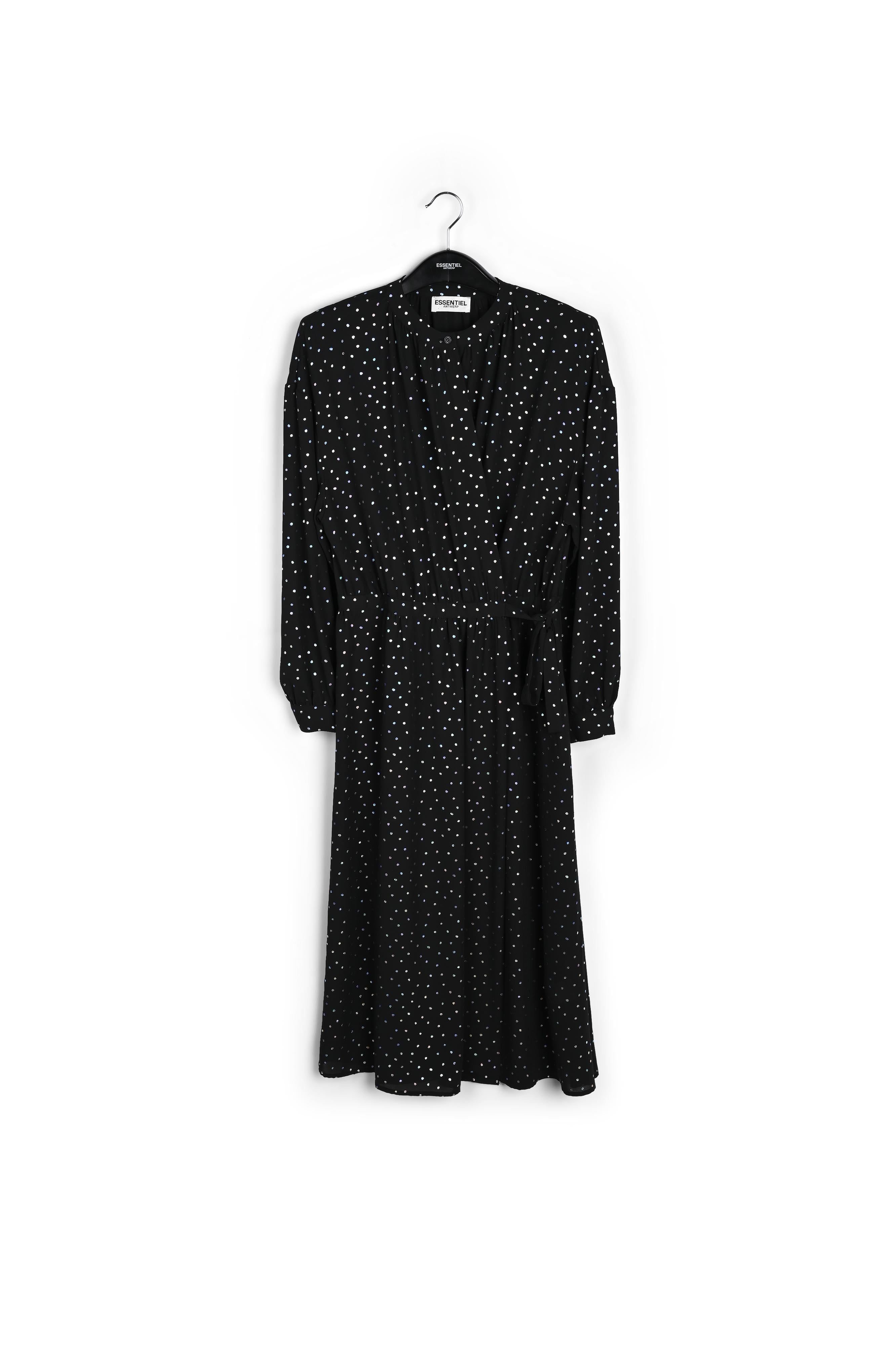 Robe midi noire ceinturée à pois holographiques RE—SSENTIEL | Essentiel second hand