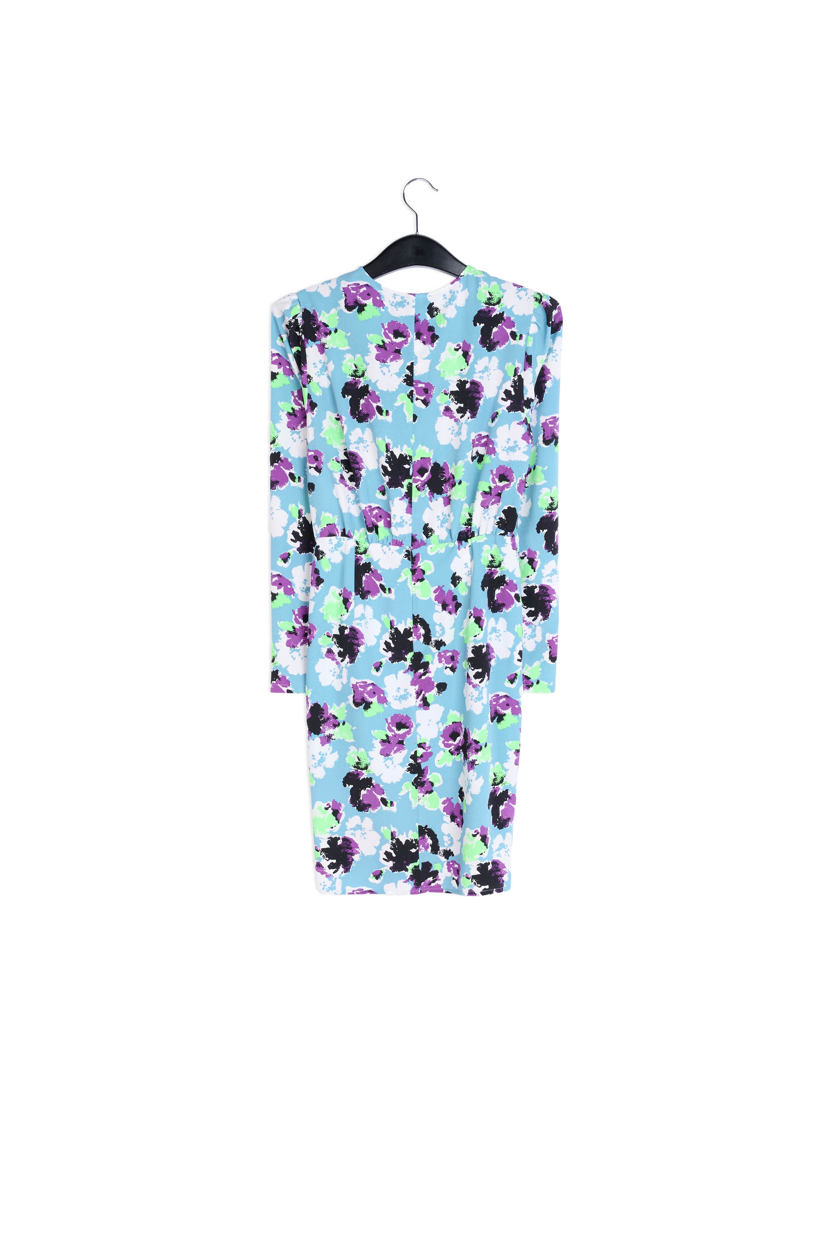 Lichtblauwe mini-wikkeljurk met bloemenprint RE—SSENTIEL | Essentiel second hand