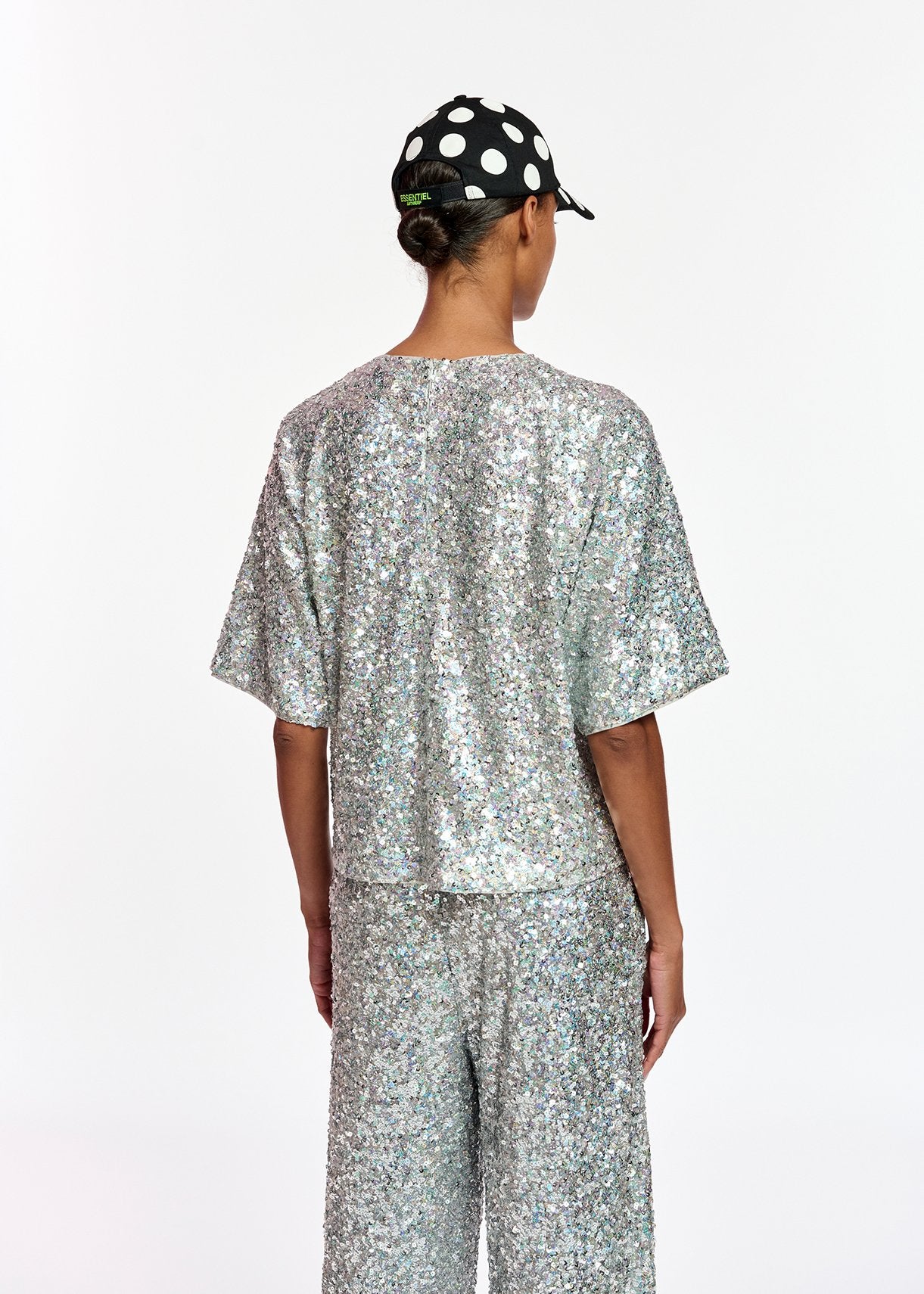 Silver sequin-embellished short-sleeved top RE—SSENTIEL | Essentiel second hand