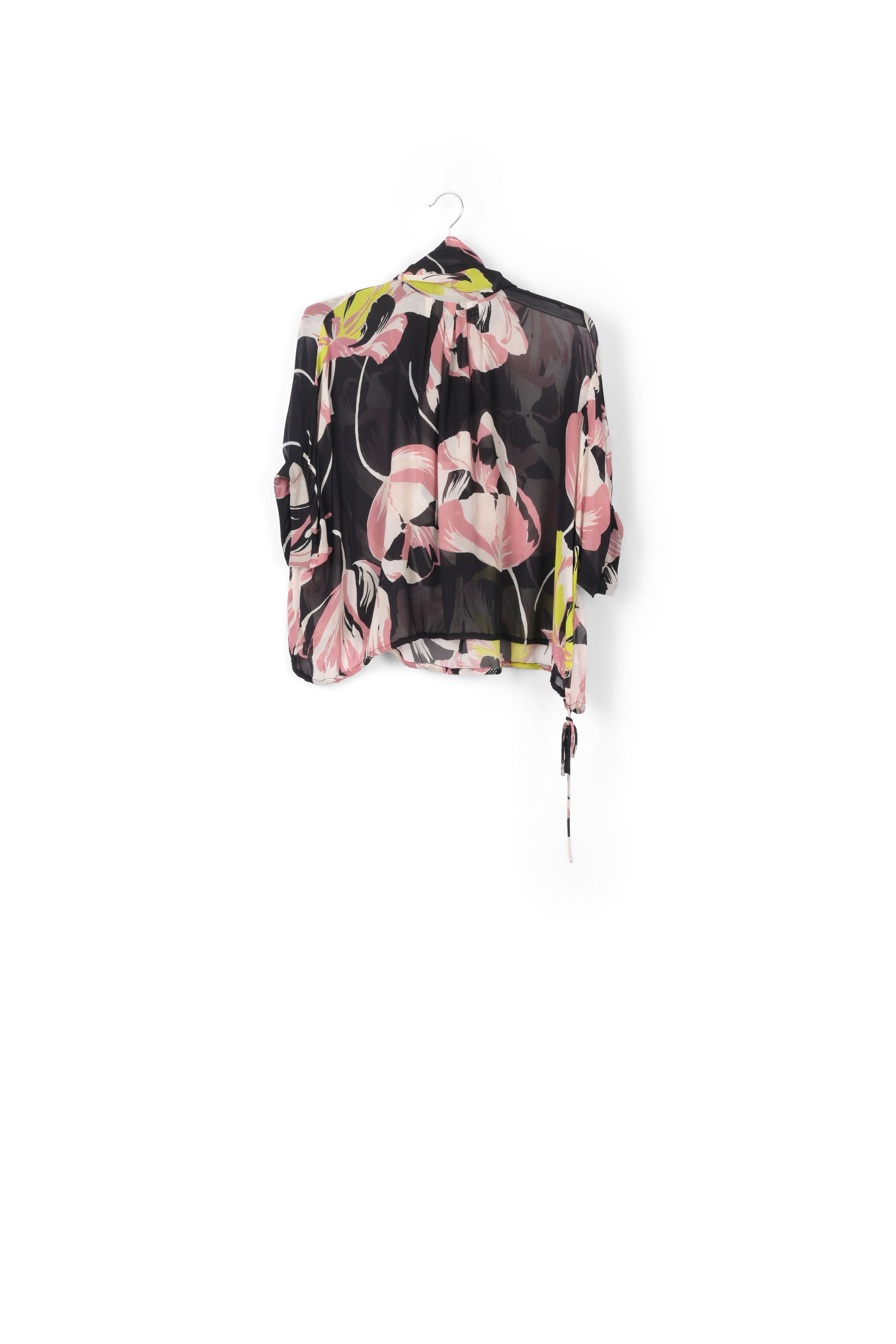 Black voluminous floral-print sheer top RE—SSENTIEL | Essentiel second hand