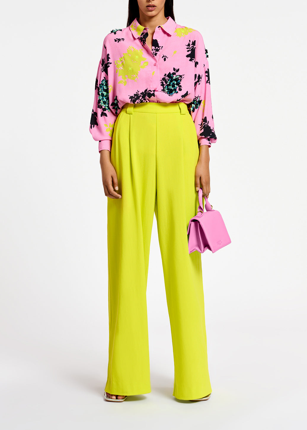 Pink, black and yellow floral print shirt RE—SSENTIEL | Essentiel second hand