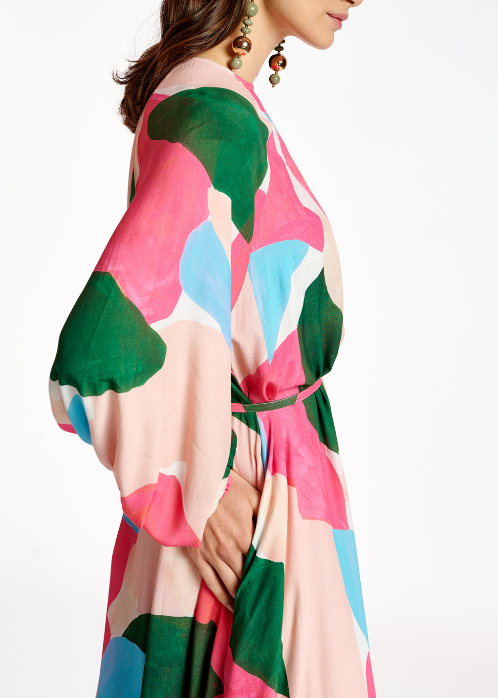 Maxi robe à imprimé graphique rose clair, rose et bleu RE—SSENTIEL | Essentiel second hand