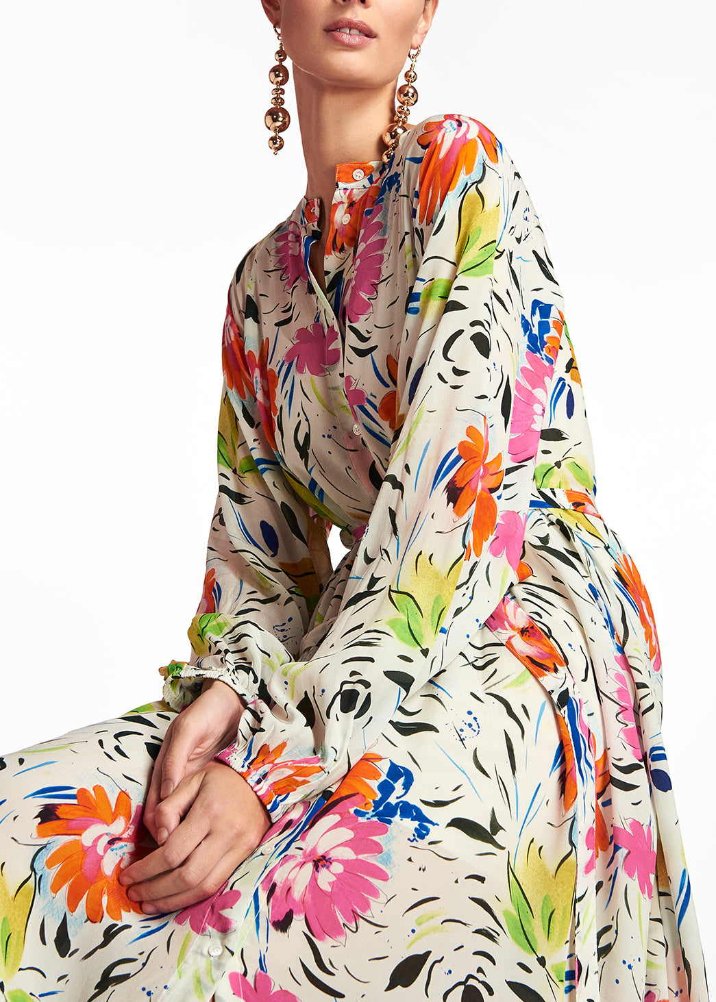 Off-white floral print maxi dress RE—SSENTIEL | Essentiel second hand