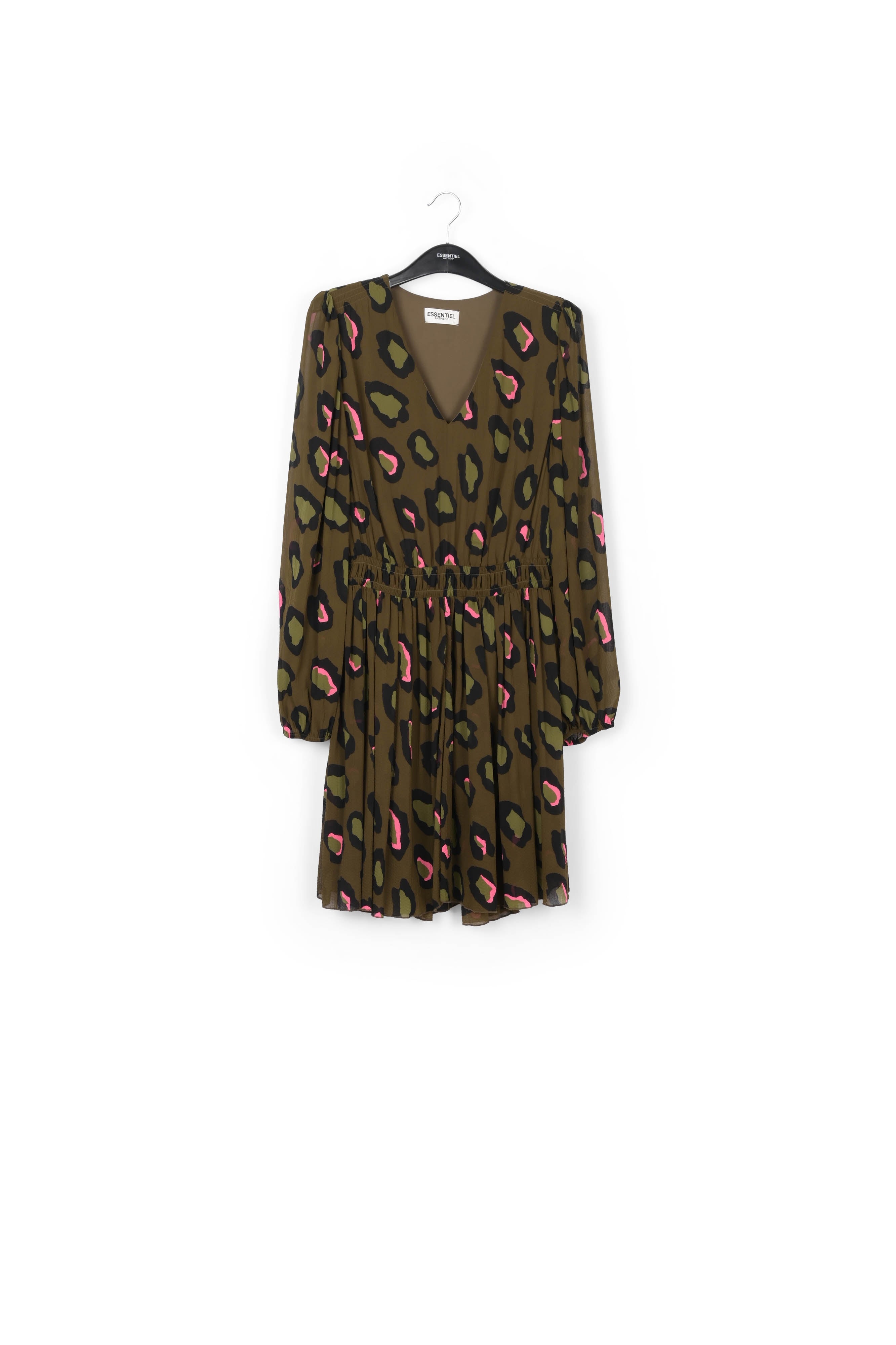 Khaki leopard-print mini dress RE—SSENTIEL | Essentiel second hand