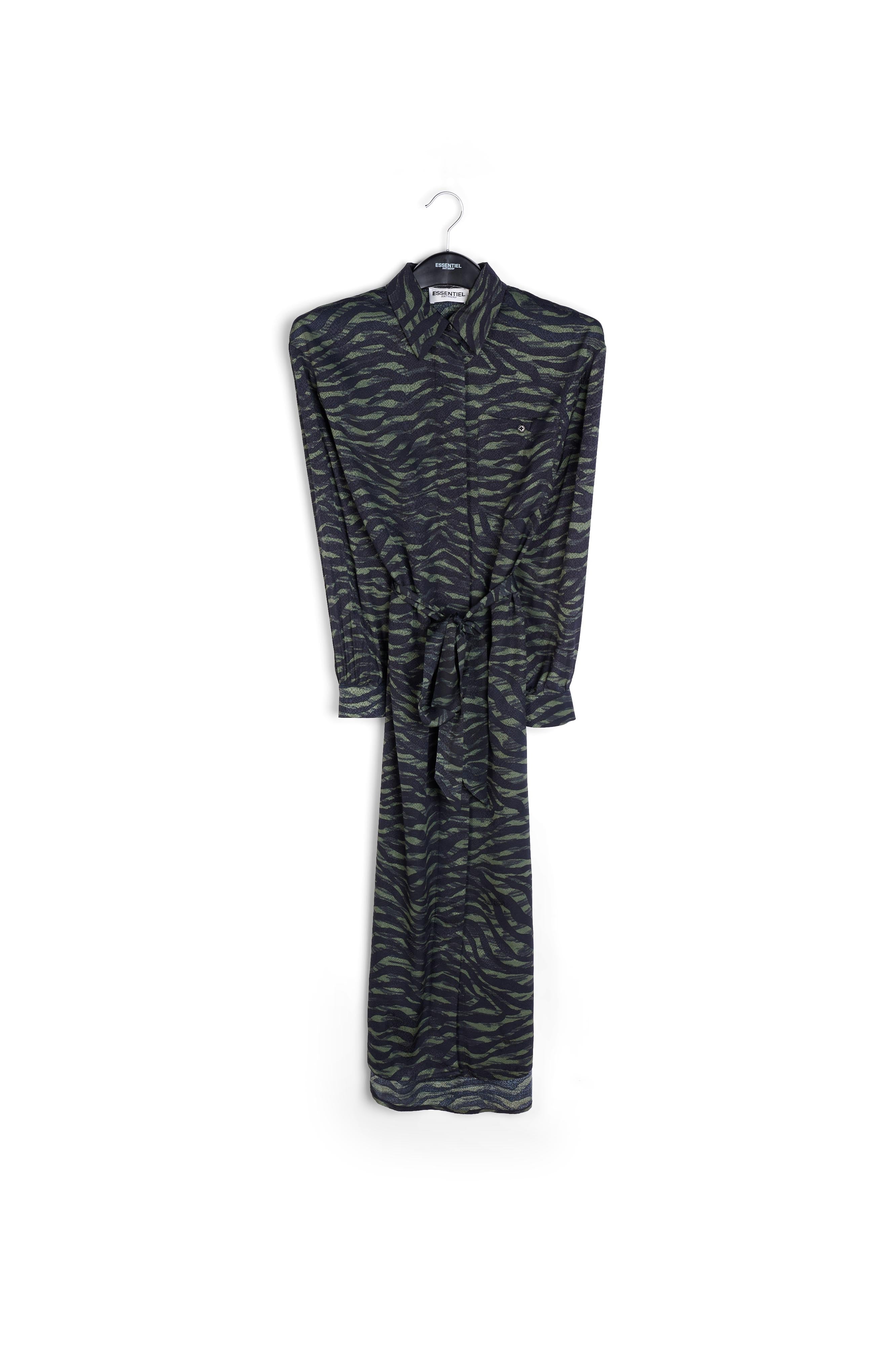 Midi-hemdjurk met groene en zwarte zebraprint RE—SSENTIEL | Essentiel second hand