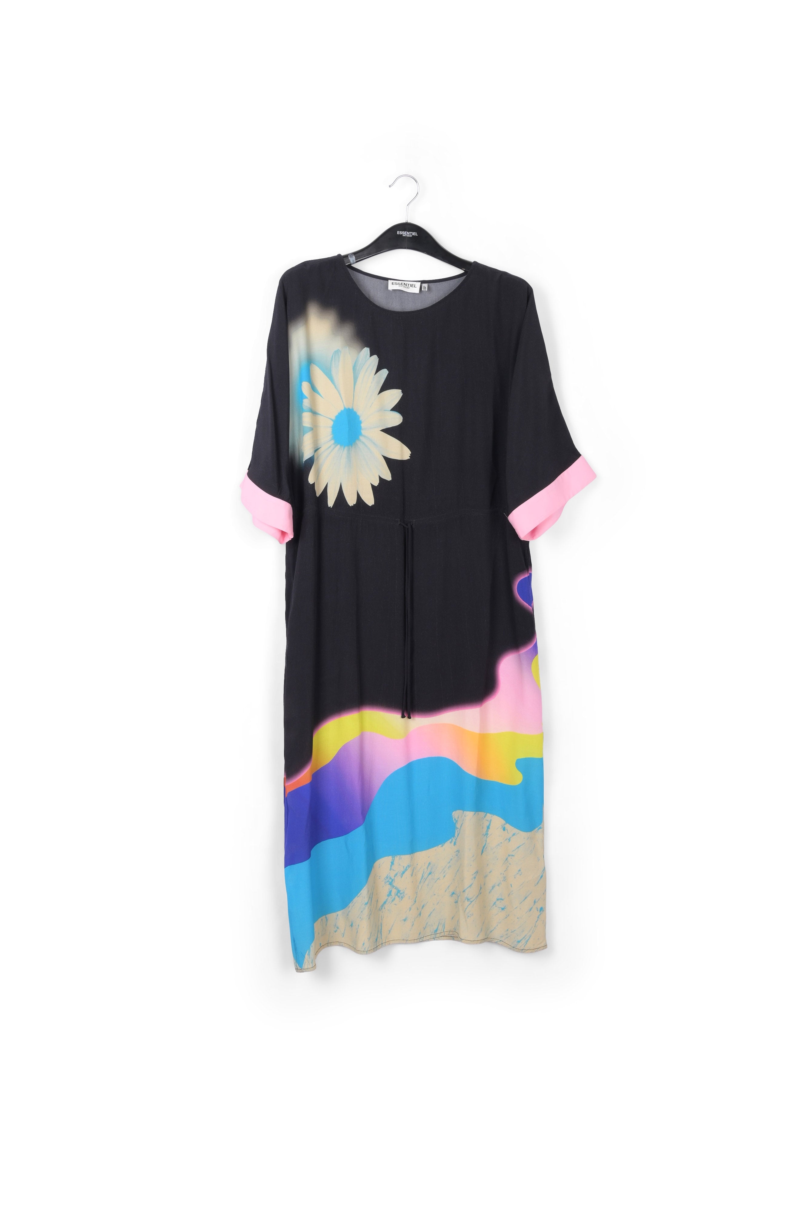 Black midi-length dress with multicolor print RE—SSENTIEL | Essentiel second hand