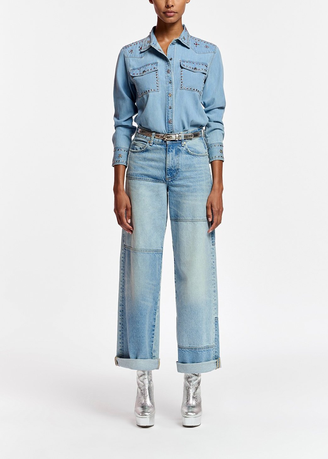 Straight-leg patchwork blue jeans RE—SSENTIEL | Essentiel second hand