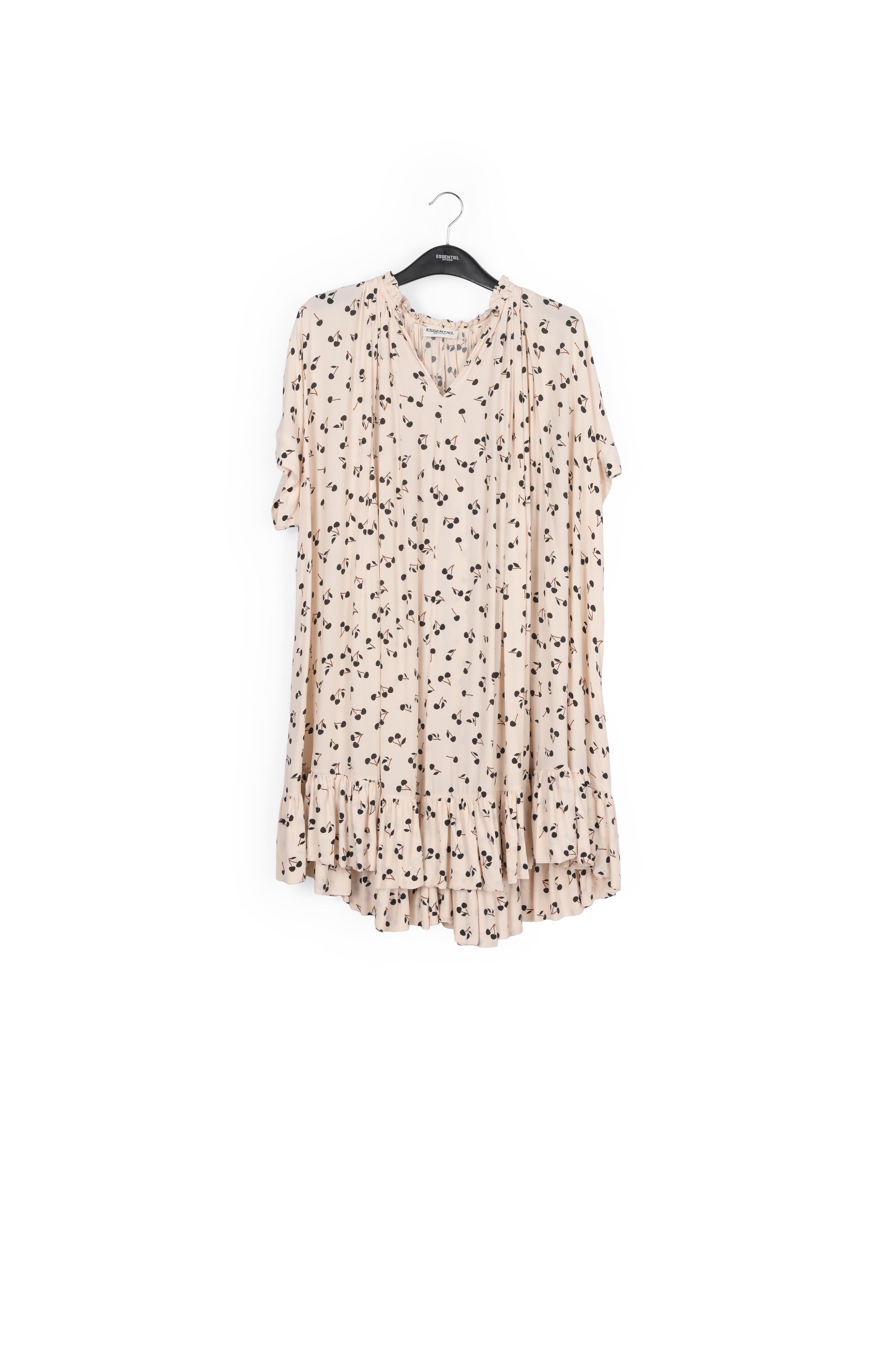 Off-white oversized ruffled dress with cherry print RE—SSENTIEL | Essentiel second hand