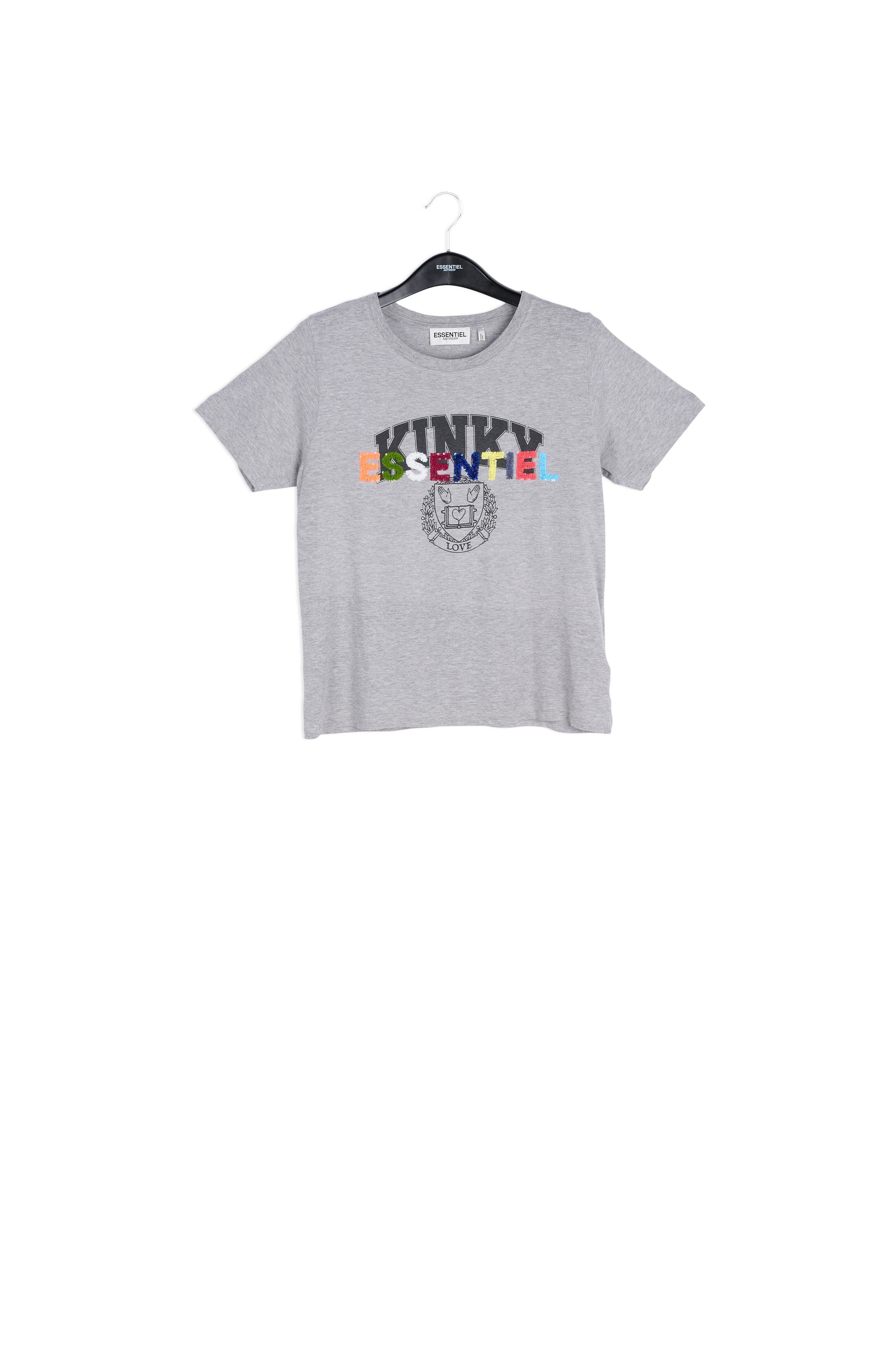 Light grey cotton-blend t-shirt with varsity print and sequins RE—SSENTIEL | Essentiel second hand