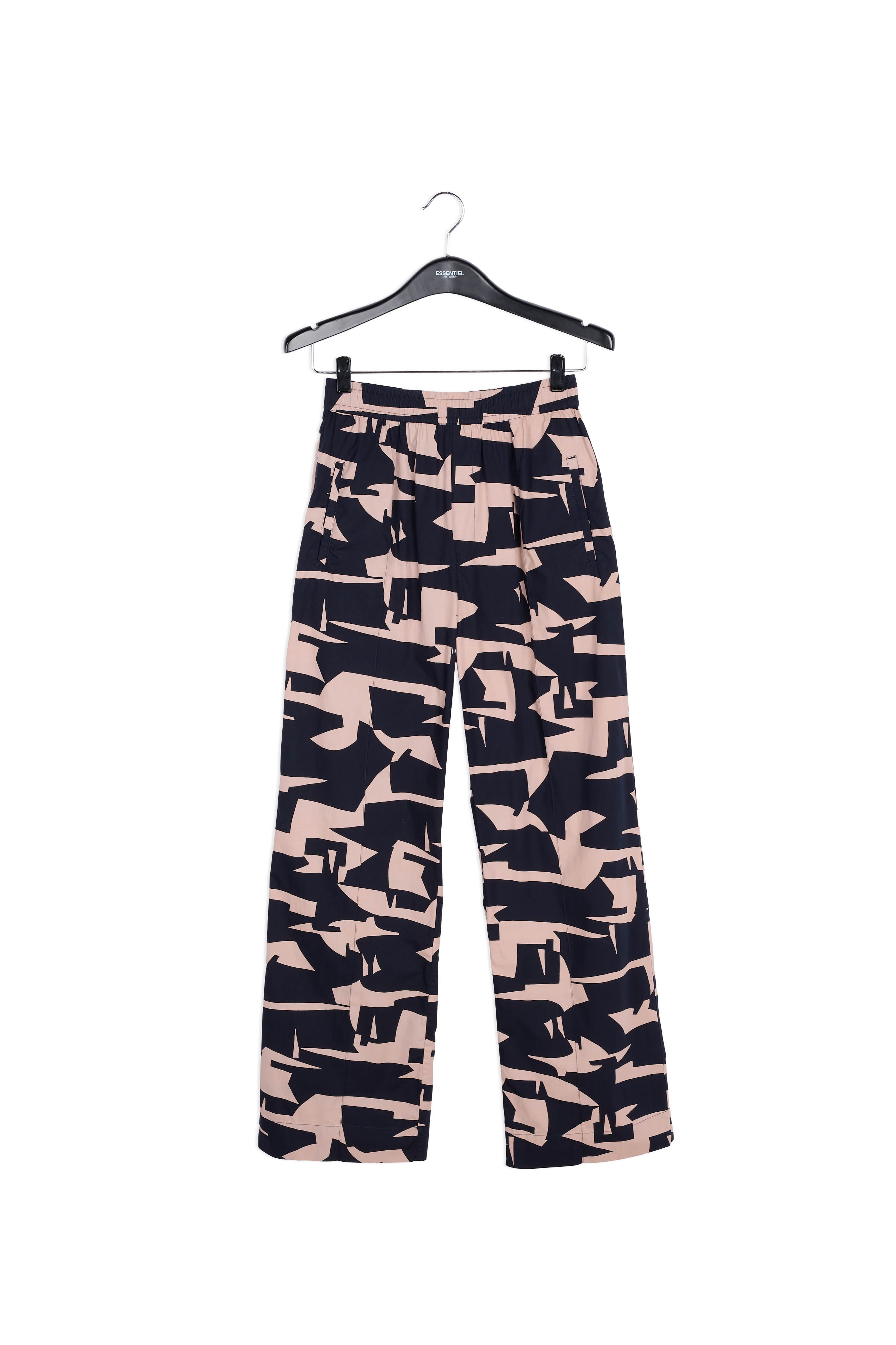 Beige cotton pants with dark blue graphic print RE—SSENTIEL | Essentiel second hand