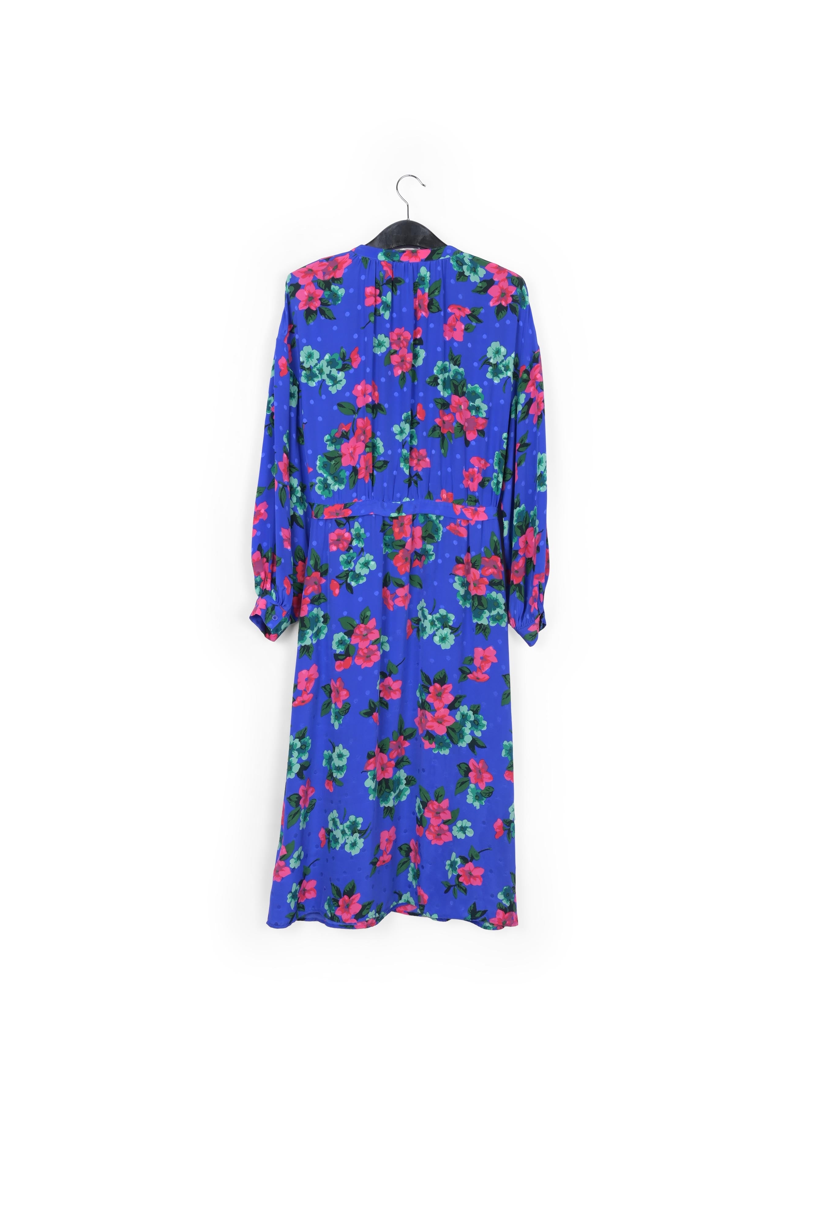 Robe chemise bleu foncé en soie à fleurs et à pois RE—SSENTIEL | Essentiel second hand