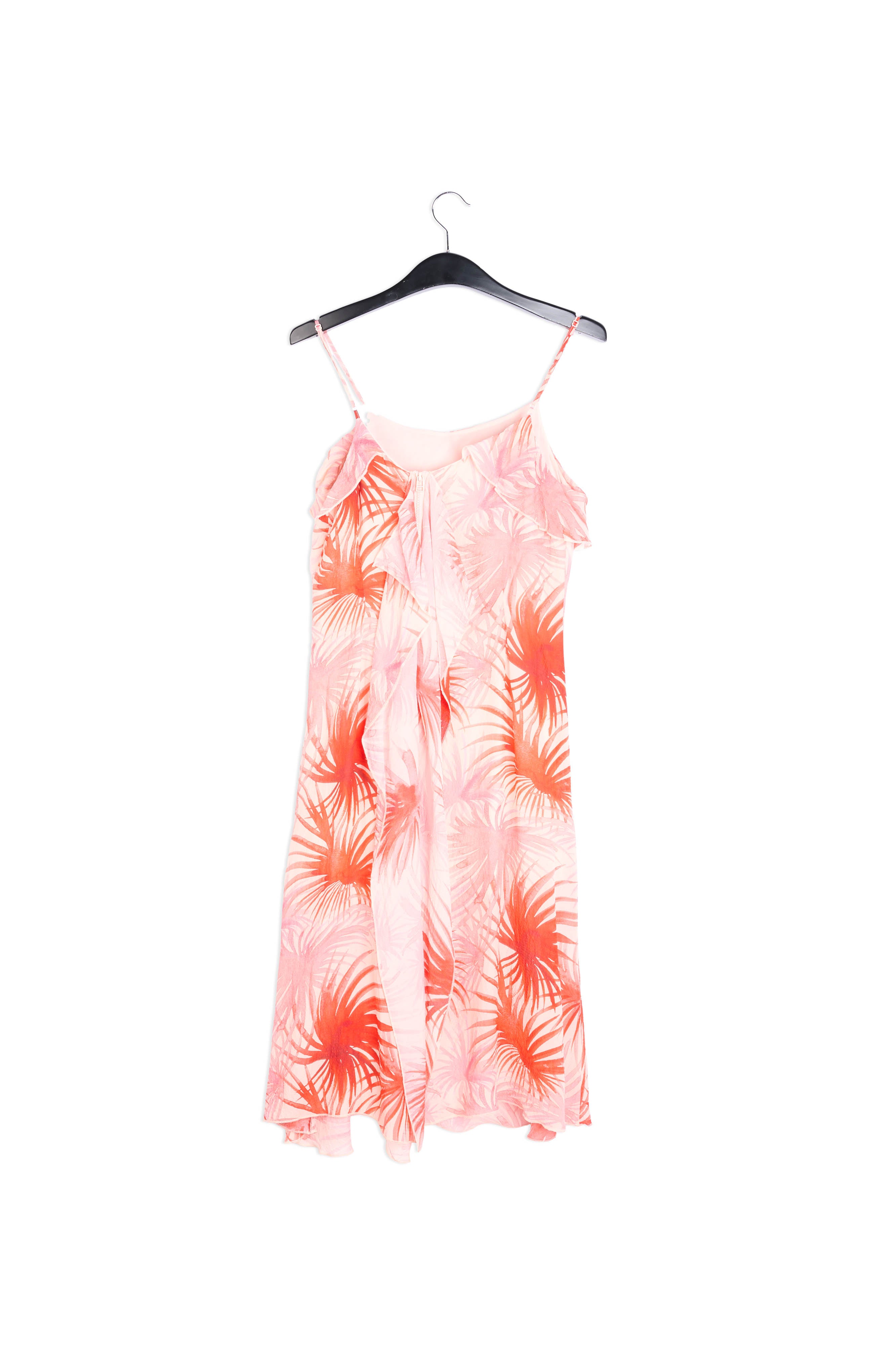 Orange viscose-silk asymmetrical midi dress with palm leaf print RE—SSENTIEL | Essentiel second hand
