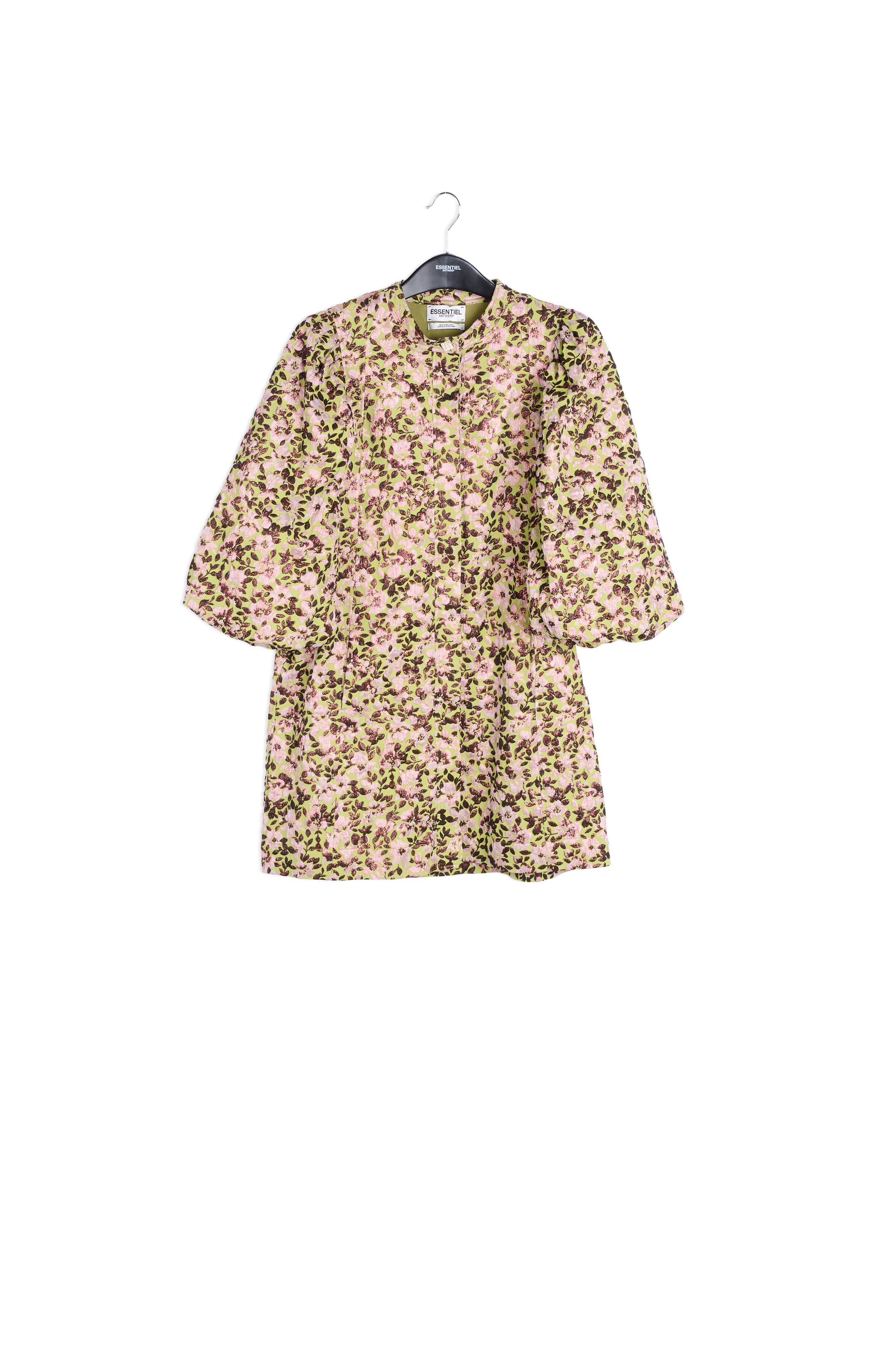 Green mini dress with metallic floral motif RE—SSENTIEL | Essentiel second hand