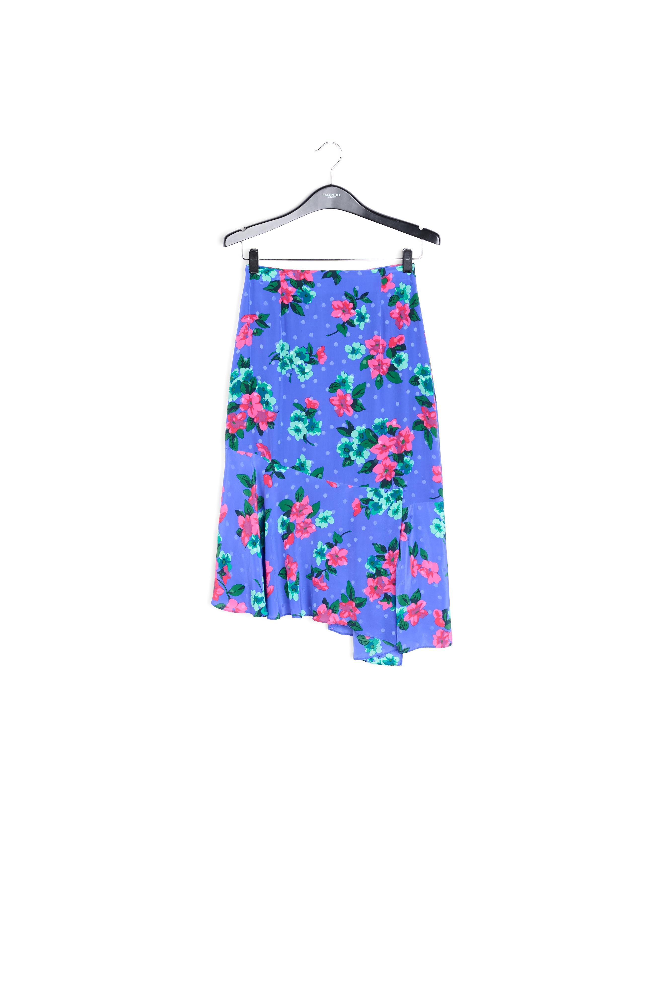 Blue floral and polka dot silk midi skirt RE—SSENTIEL | Essentiel second hand