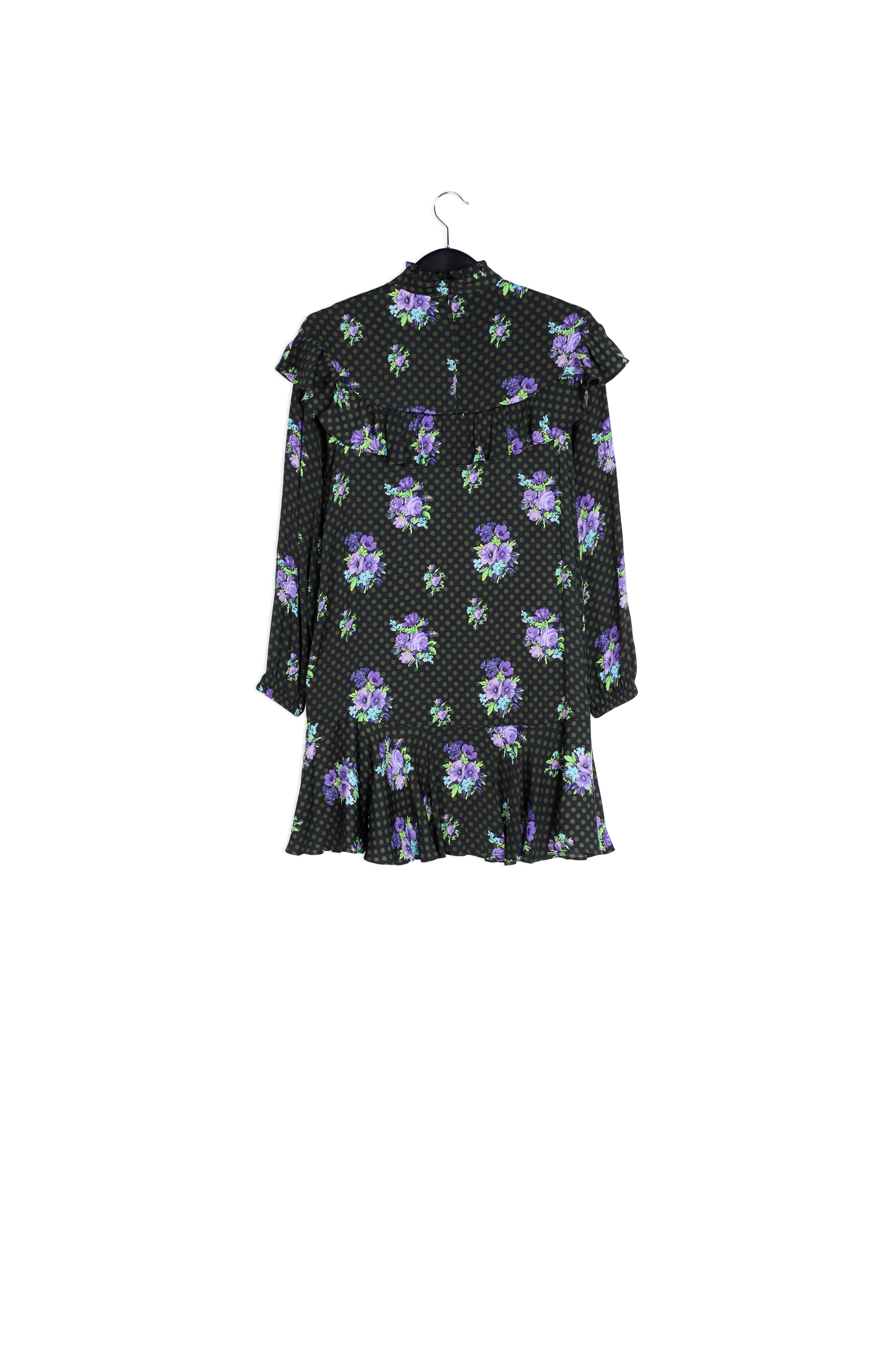 Zwart en paarse A-lijn jurk met volants RE—SSENTIEL | Essentiel second hand