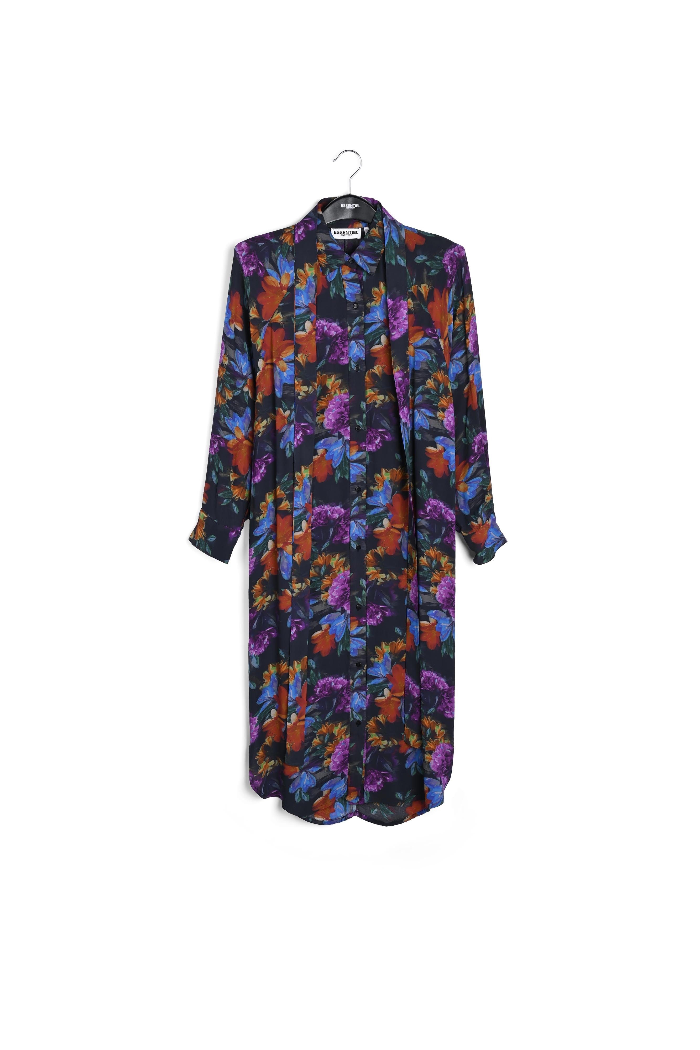 Hemdjurk met antracietgrijze, blauwe en oranje bloemenprint RE—SSENTIEL | Essentiel second hand