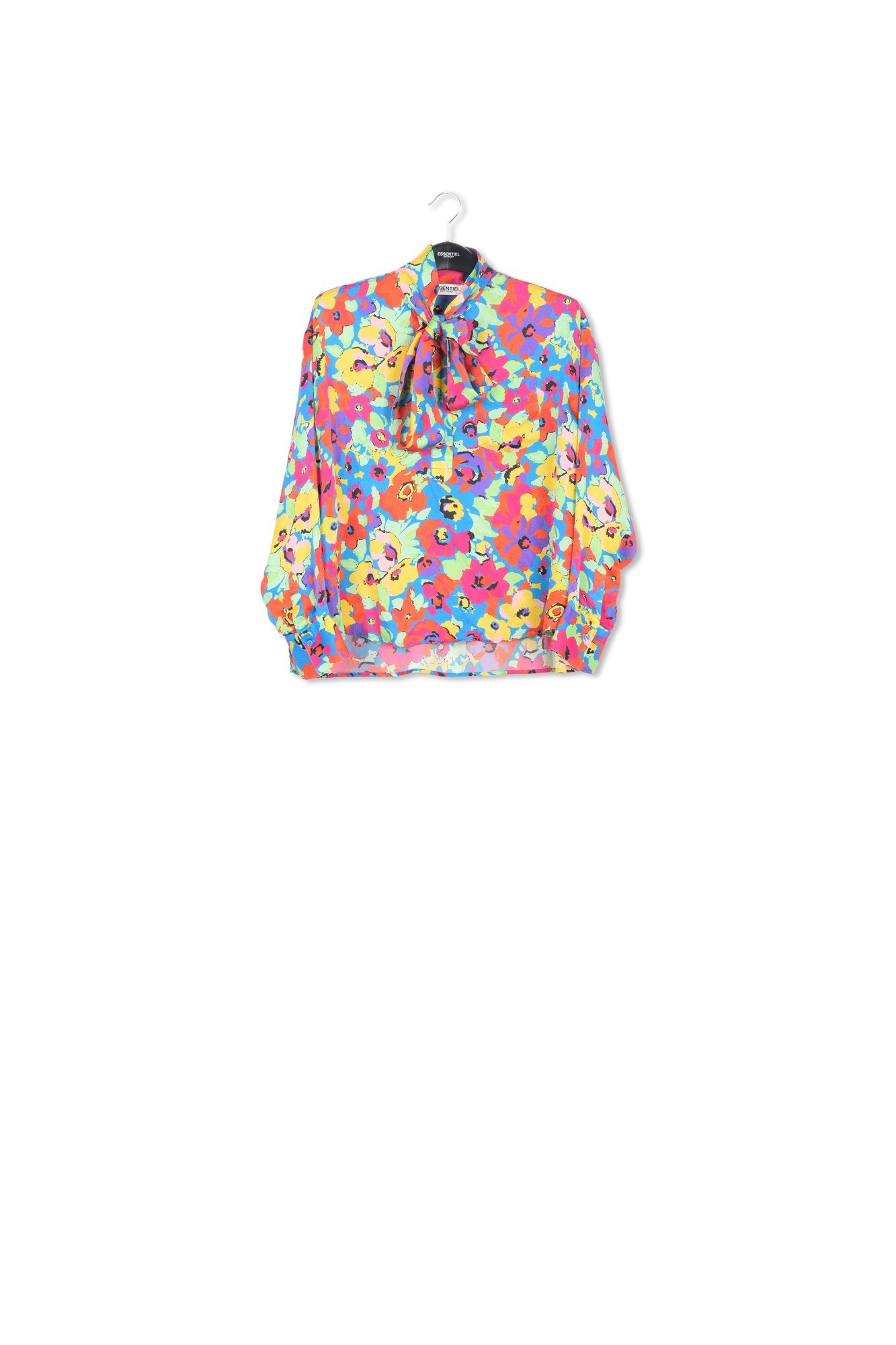 Turquoise multifloral silk bowtie shirt RE—SSENTIEL | Essentiel second hand