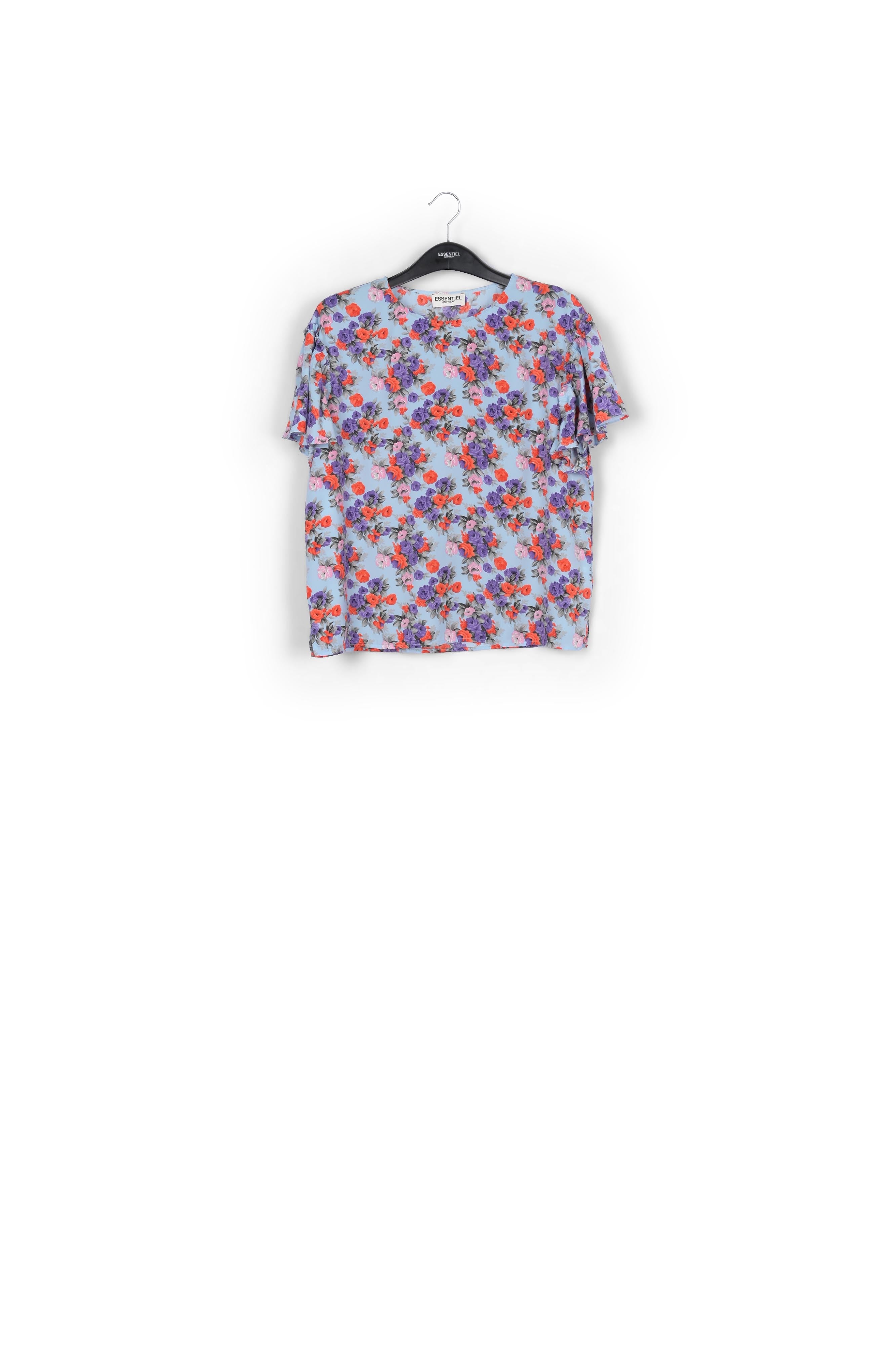 Light blue floral ruffle-sleeved top RE—SSENTIEL | Essentiel second hand