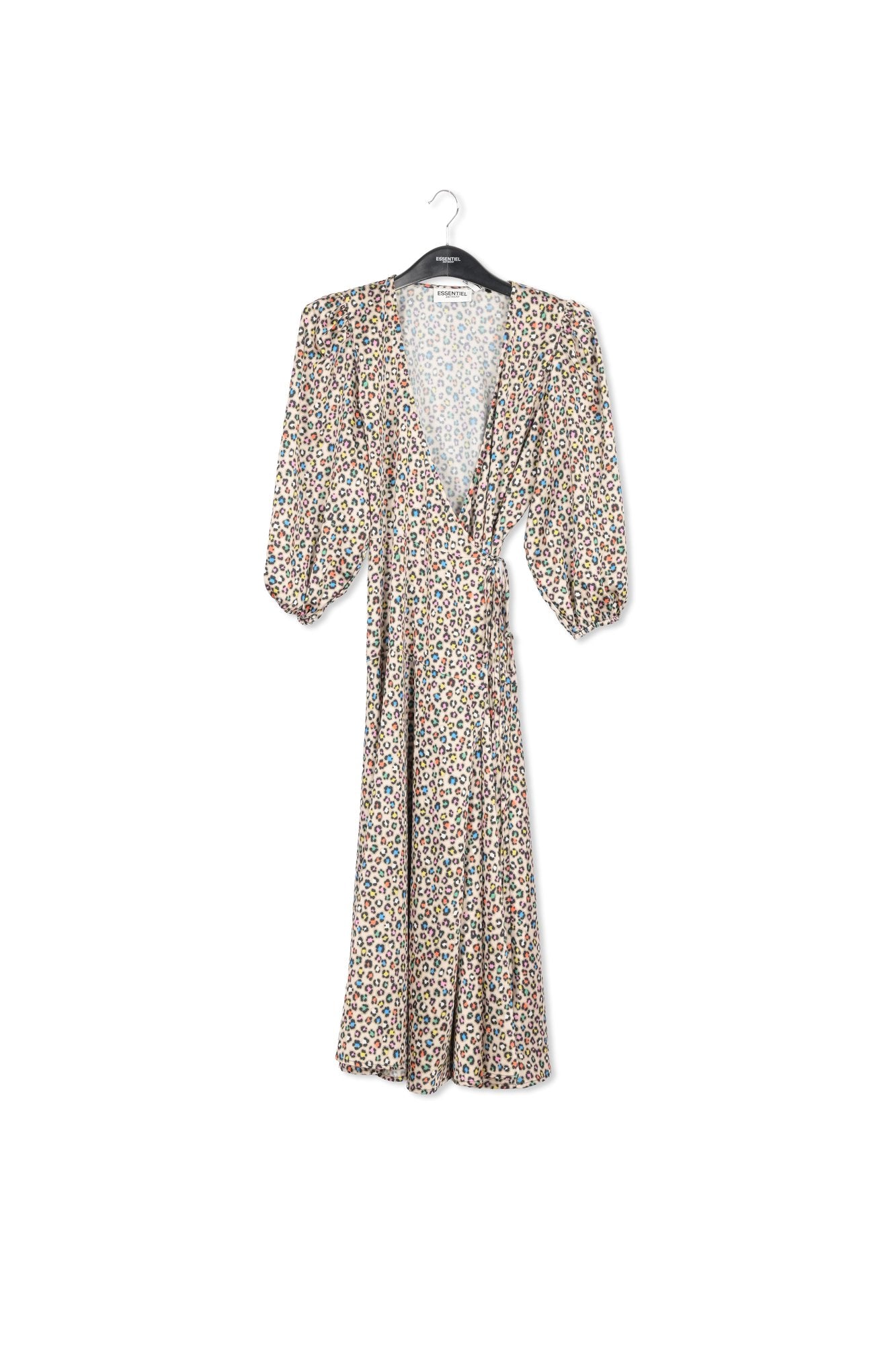Beige midi-length wrap dress with multicolor leopard print RE—SSENTIEL | Essentiel second hand