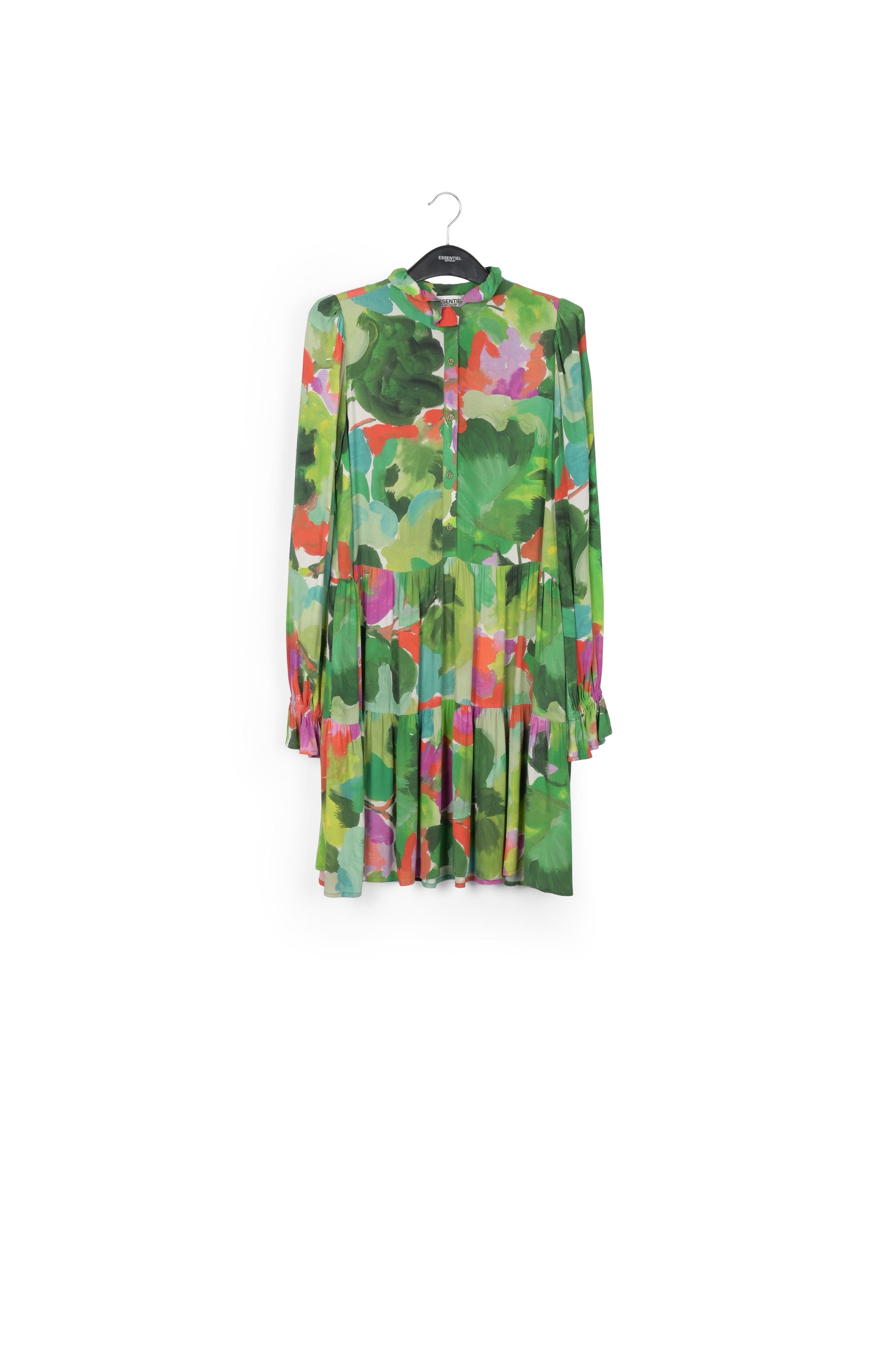 Mini robe trapèze à imprimé aquarelle vert, rouge et pourpre RE—SSENTIEL | Essentiel second hand