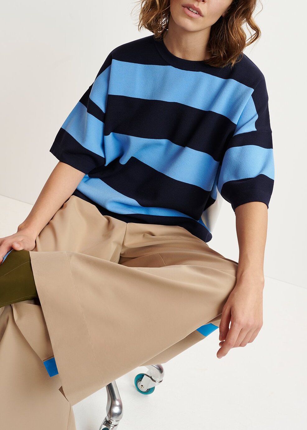 Blue and navy blue striped knit sweater RE—SSENTIEL | Essentiel second hand