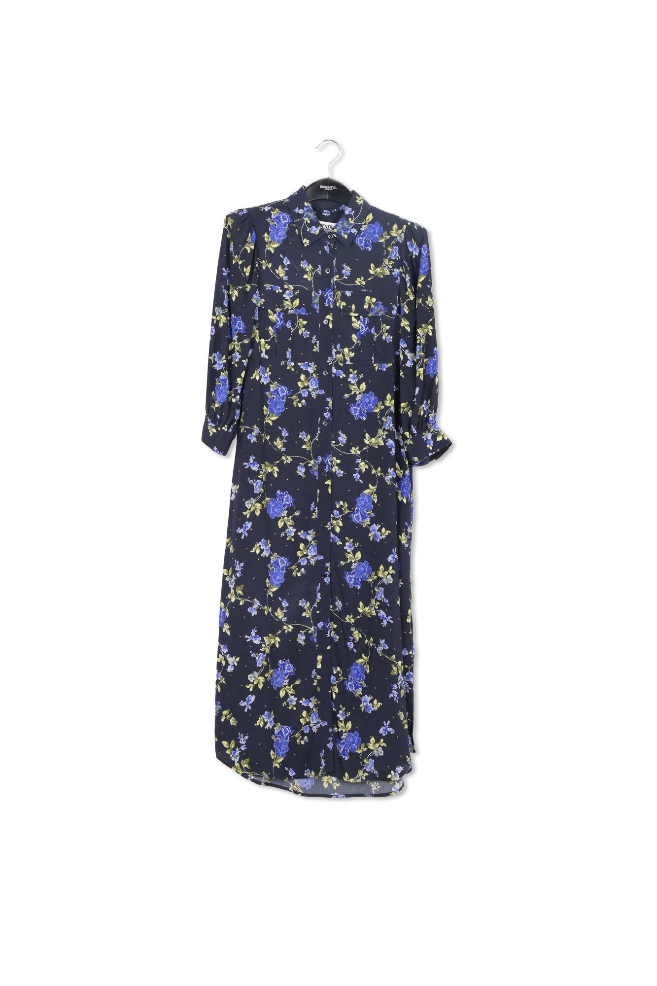 Dark blue floral print shirt dress RE—SSENTIEL | Essentiel second hand