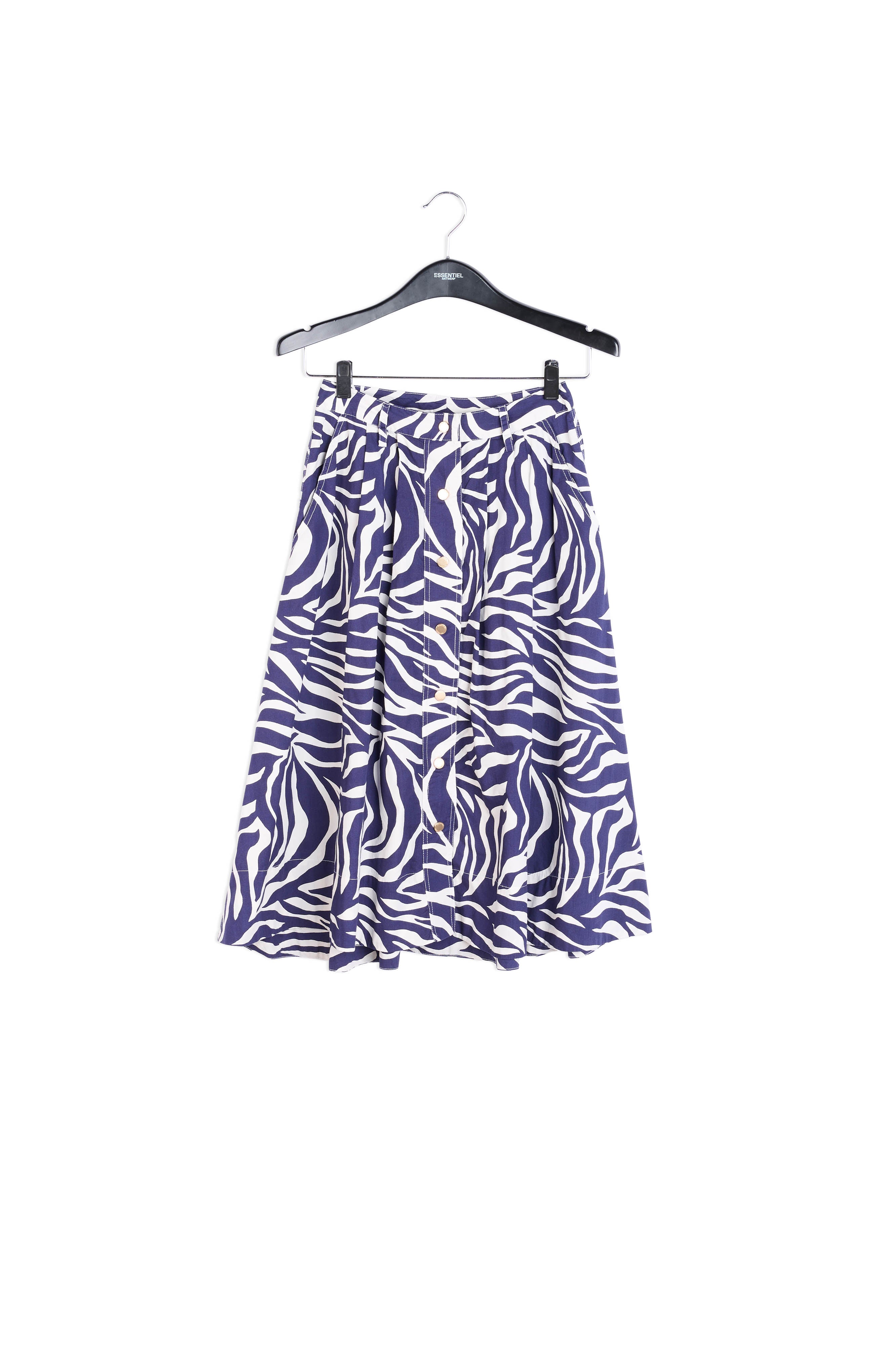 Gebroken witte en marineblauwe midirok met zebraprint RE—SSENTIEL | Essentiel second hand