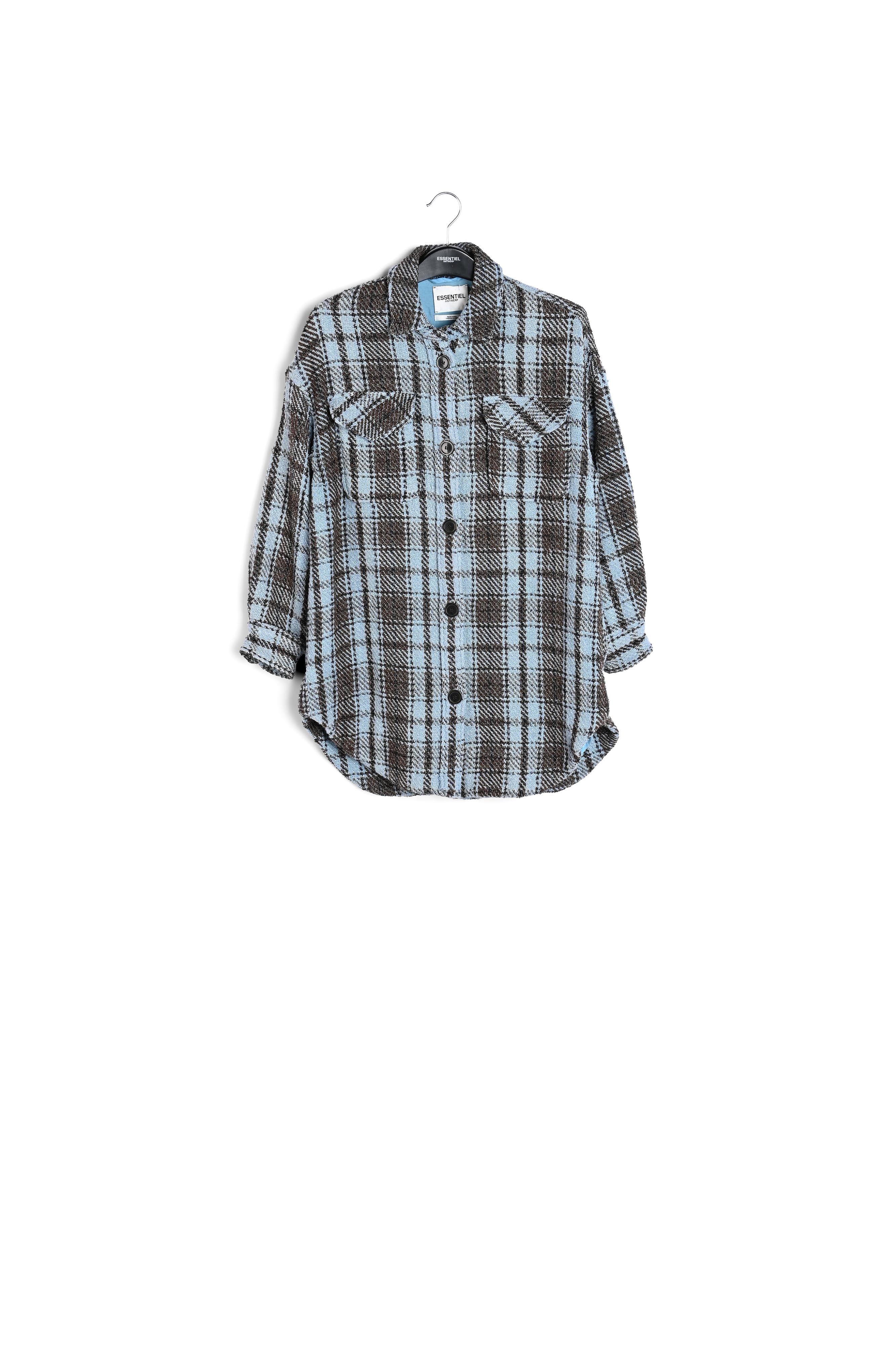 Lichtblauw, bruin en zwart geruit oversized hemd RE—SSENTIEL | Essentiel second hand