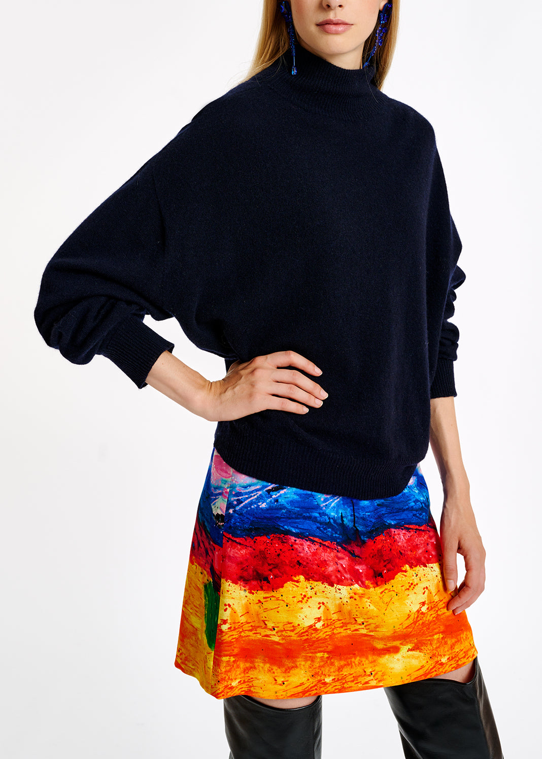 Pull à col roulé bleu foncé en mélange de mérinos RE—SSENTIEL | Essentiel second hand