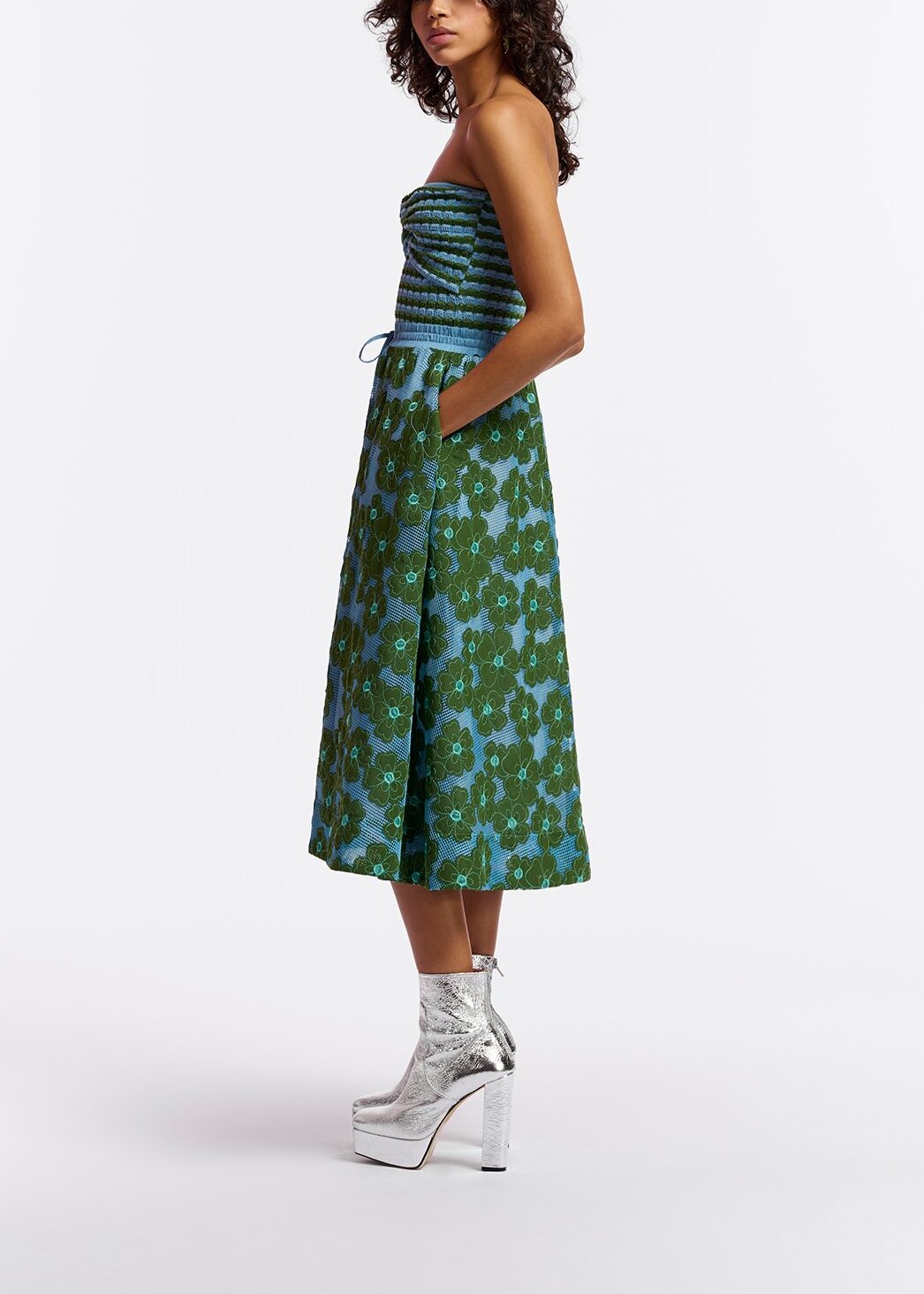 Blue and green floral-embroidered midi-length skirt RE—SSENTIEL | Essentiel second hand