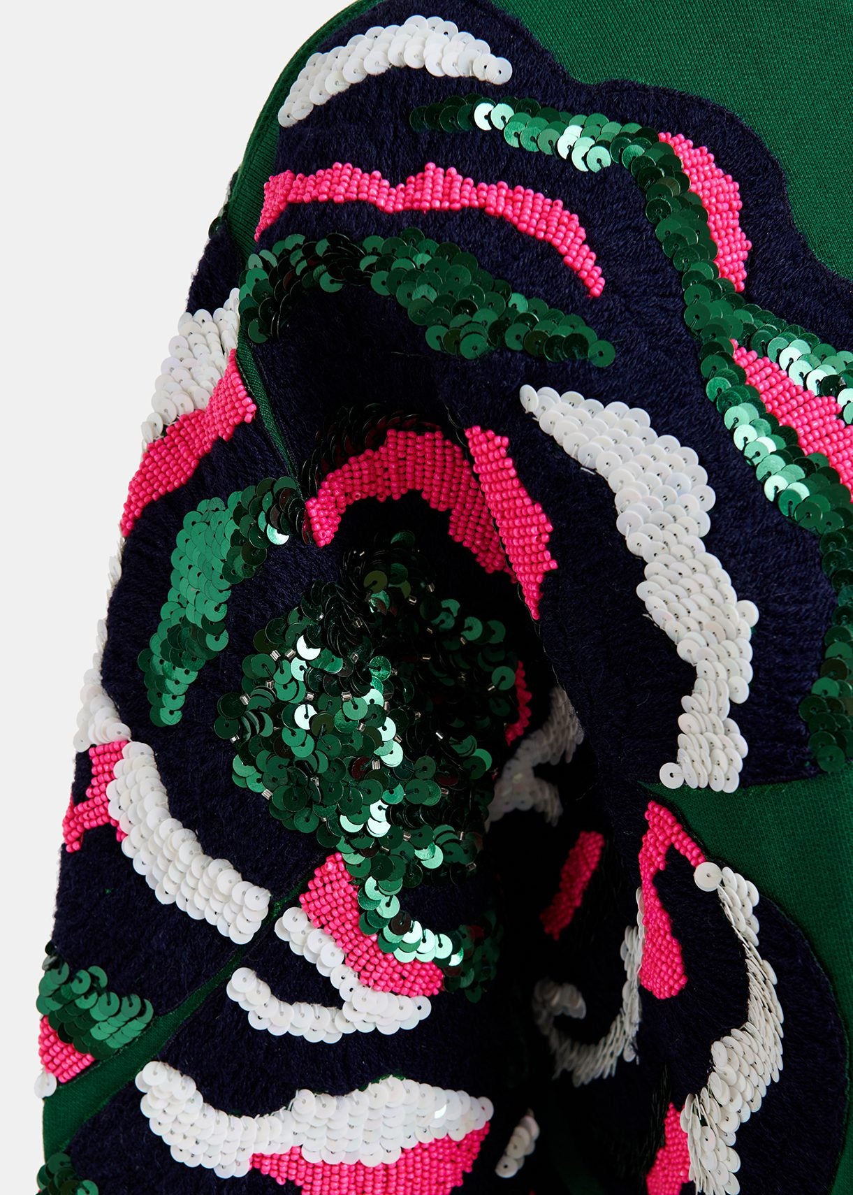 Green organic cotton sweatshirt with sequin and bead embroideries RE—SSENTIEL | Essentiel second hand