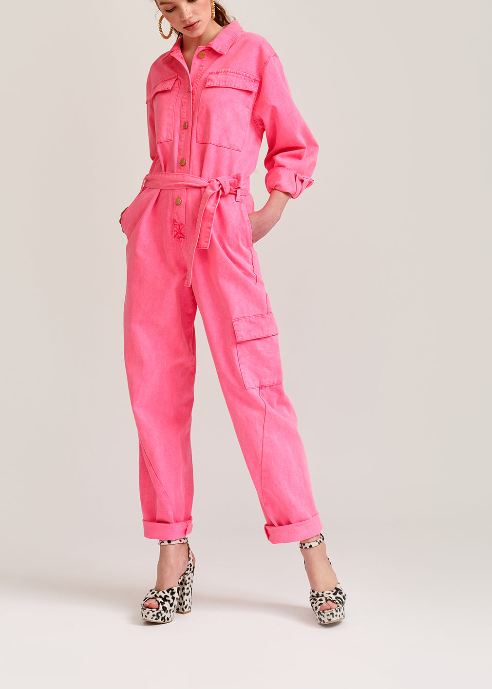Neon pink denim jumpsuit RE—SSENTIEL | Essentiel second hand