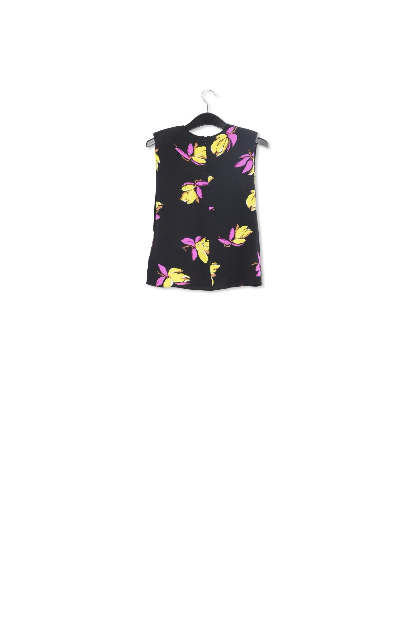 Black floral-print sleeveless top with padded shoulders RE—SSENTIEL | Essentiel second hand