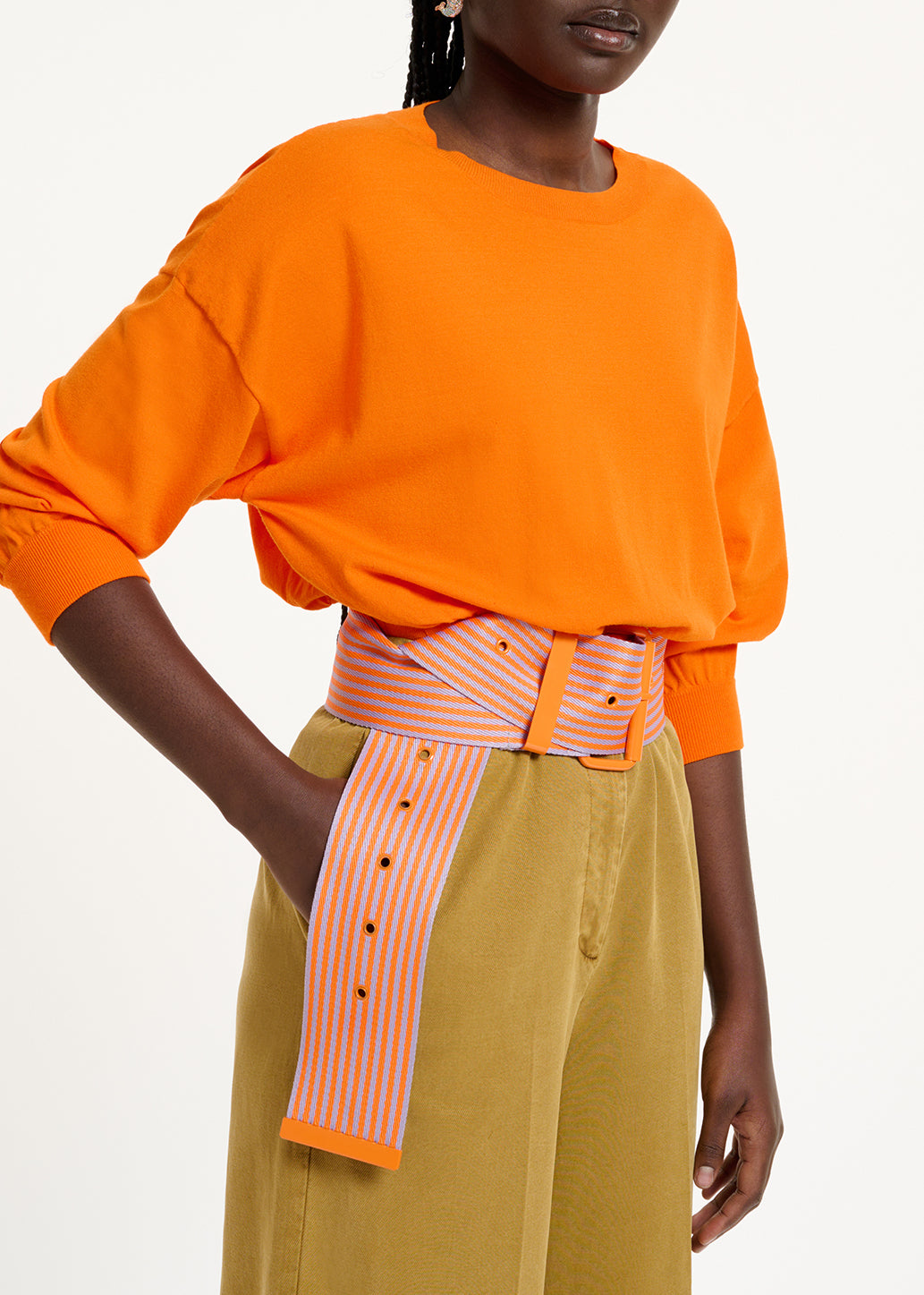 Orange knitted sweater with fitted waist RE—SSENTIEL | Essentiel second hand