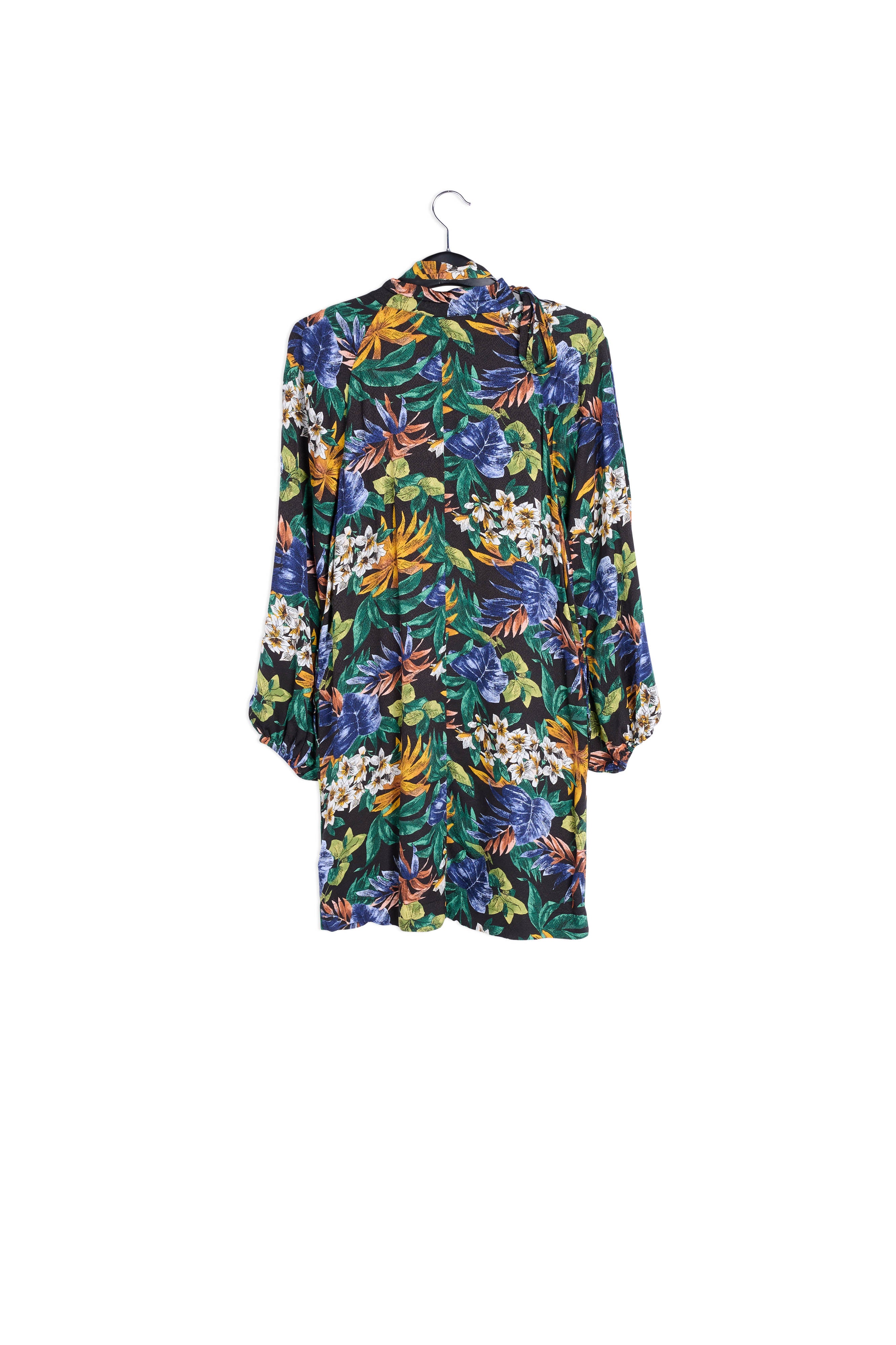 Black floral-print mini dress with pussy-bow RE—SSENTIEL | Essentiel second hand