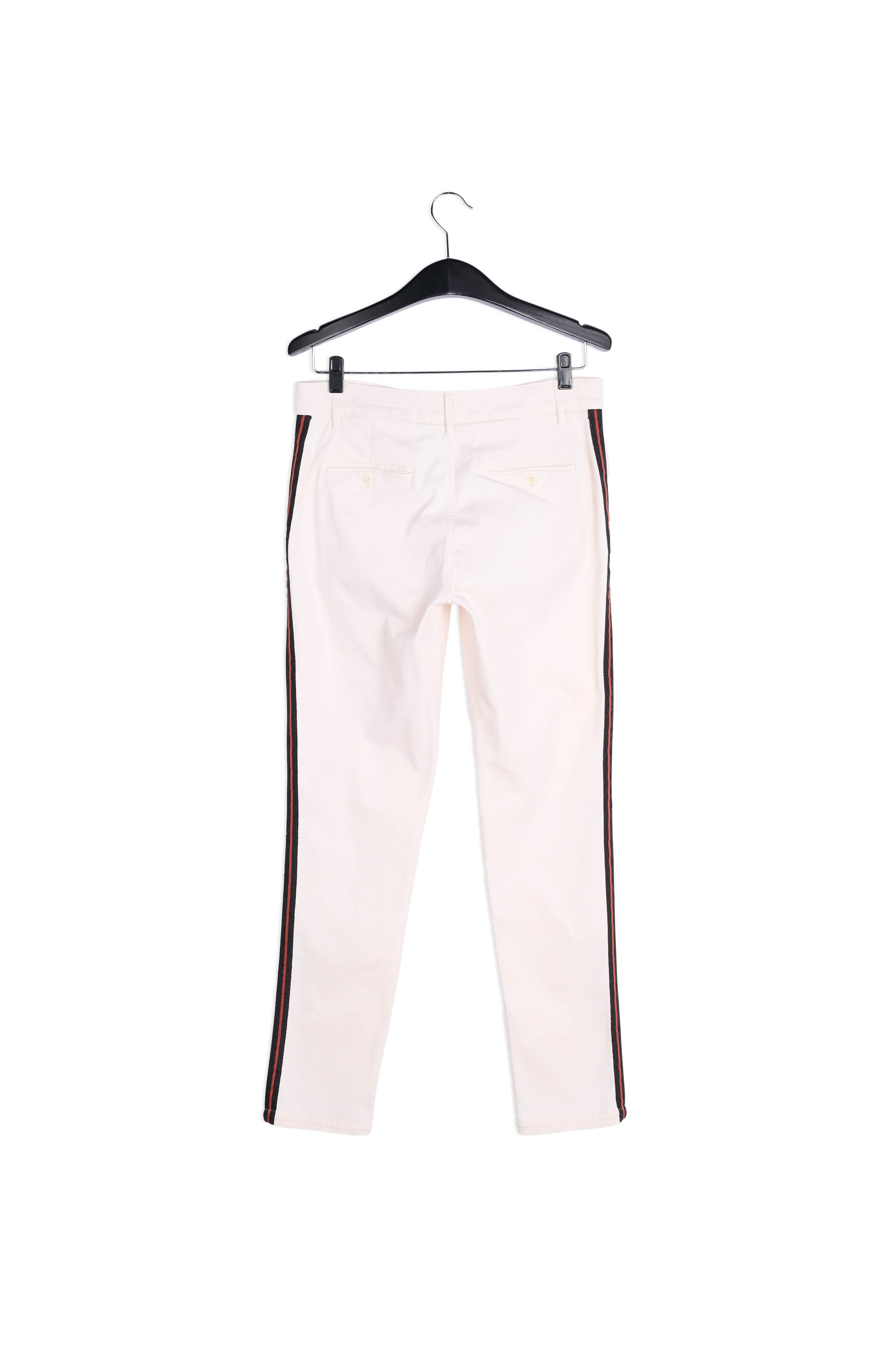 Pantalon en coton sergé blanc avec ruban noir et rouge RE—SSENTIEL | Essentiel second hand