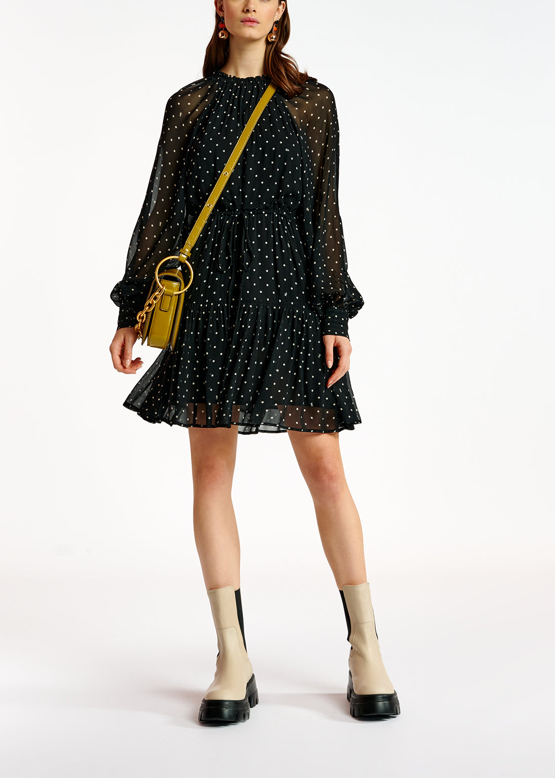 Black and off-white dotted mini dress RE—SSENTIEL | Essentiel second hand