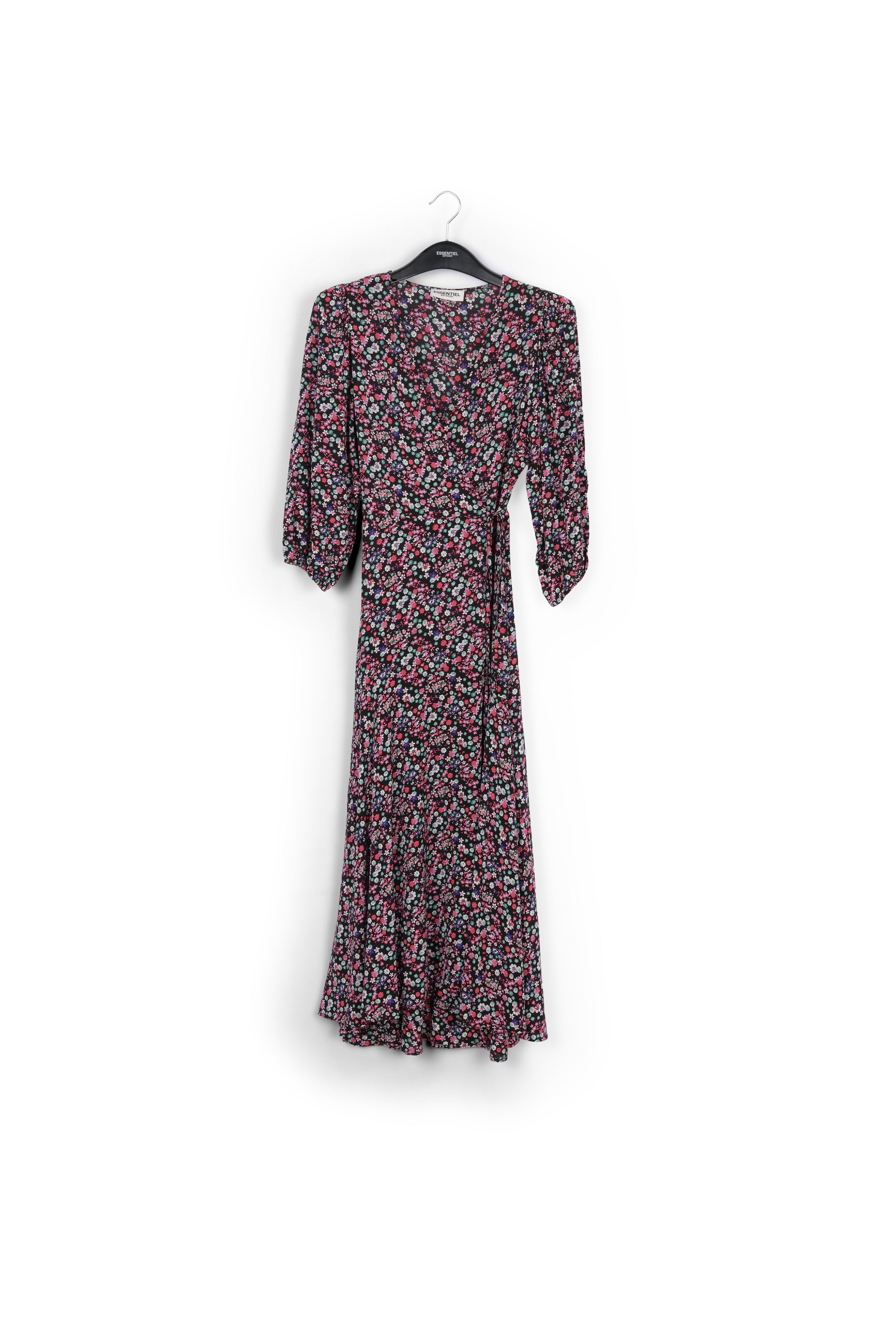 Black floral-print wrap maxi dress RE—SSENTIEL | Essentiel second hand