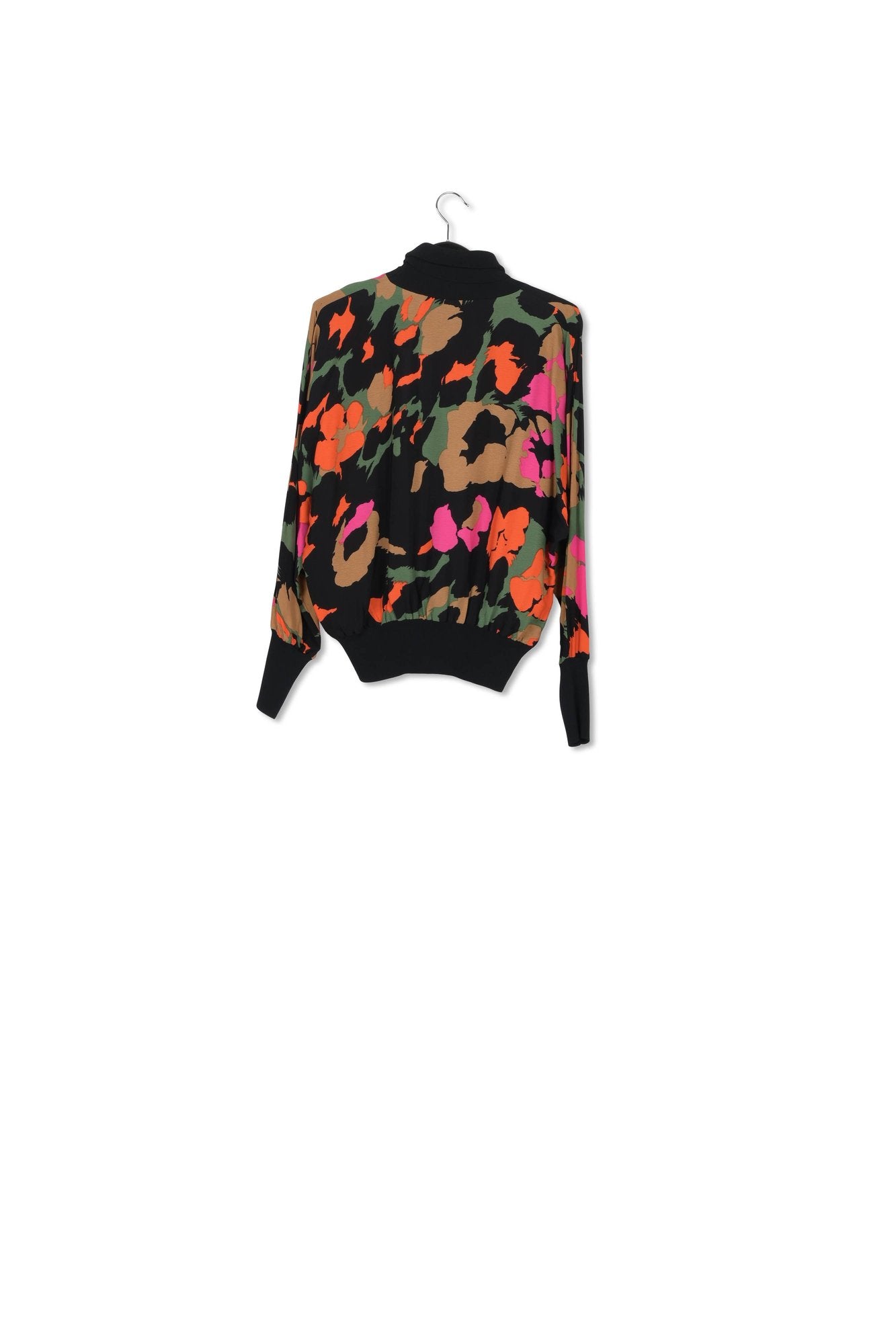 Black abstract-print top with rib-knitted trims RE—SSENTIEL | Essentiel second hand