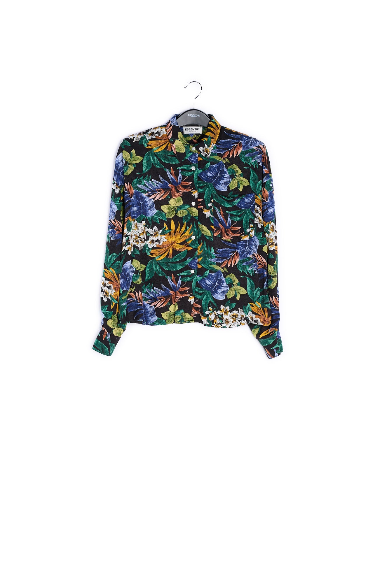 Black oversized shirt with colorful floral print RE—SSENTIEL | Essentiel second hand