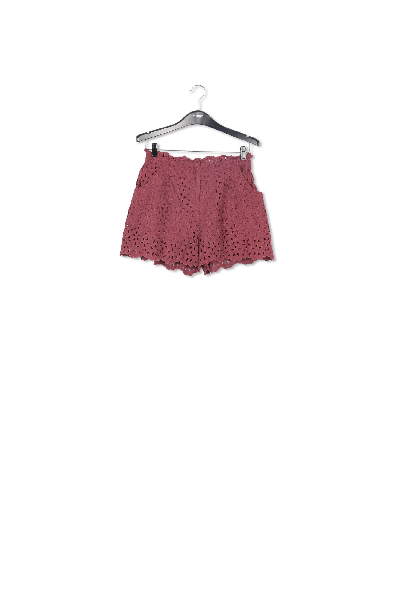 Short en coton bordeaux à broderie anglaise RE—SSENTIEL | Essentiel second hand