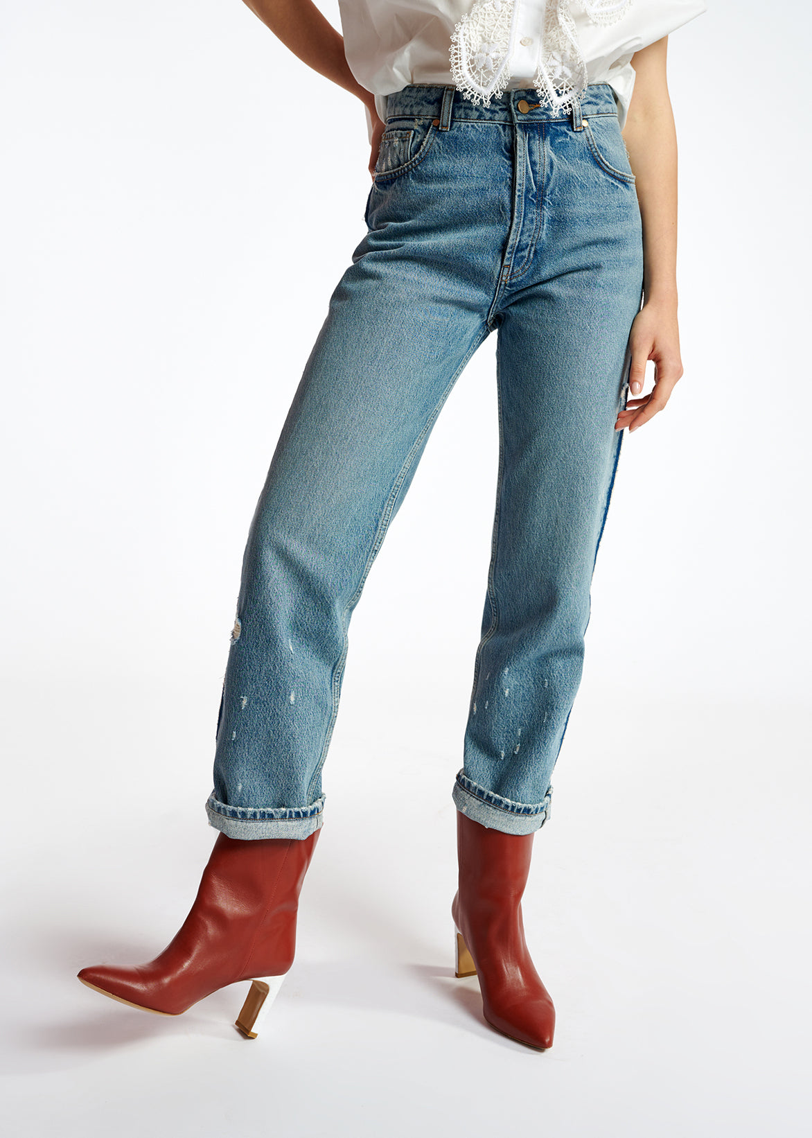 Blauwe jeans met rechte pijpen RE—SSENTIEL | Essentiel second hand