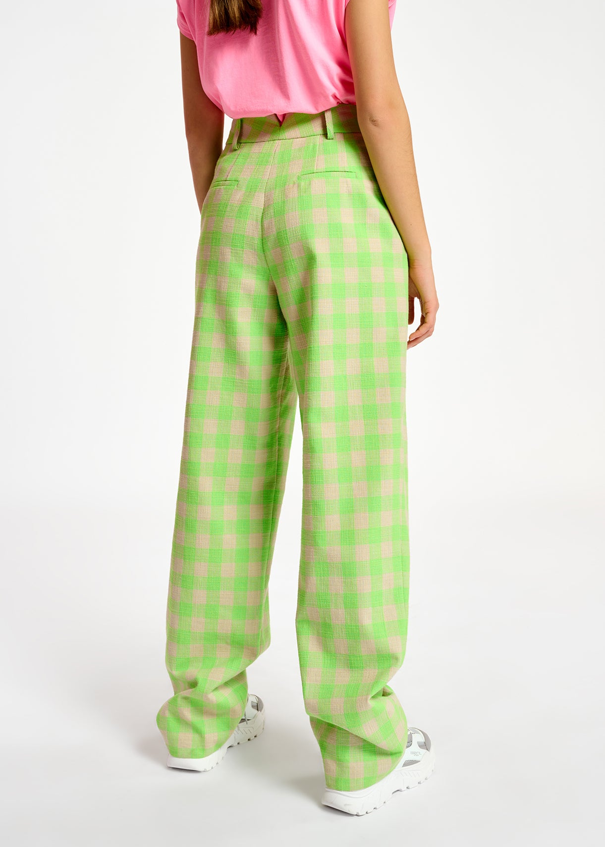 Pantalon vert fluo à  carreaux RE—SSENTIEL | Essentiel second hand