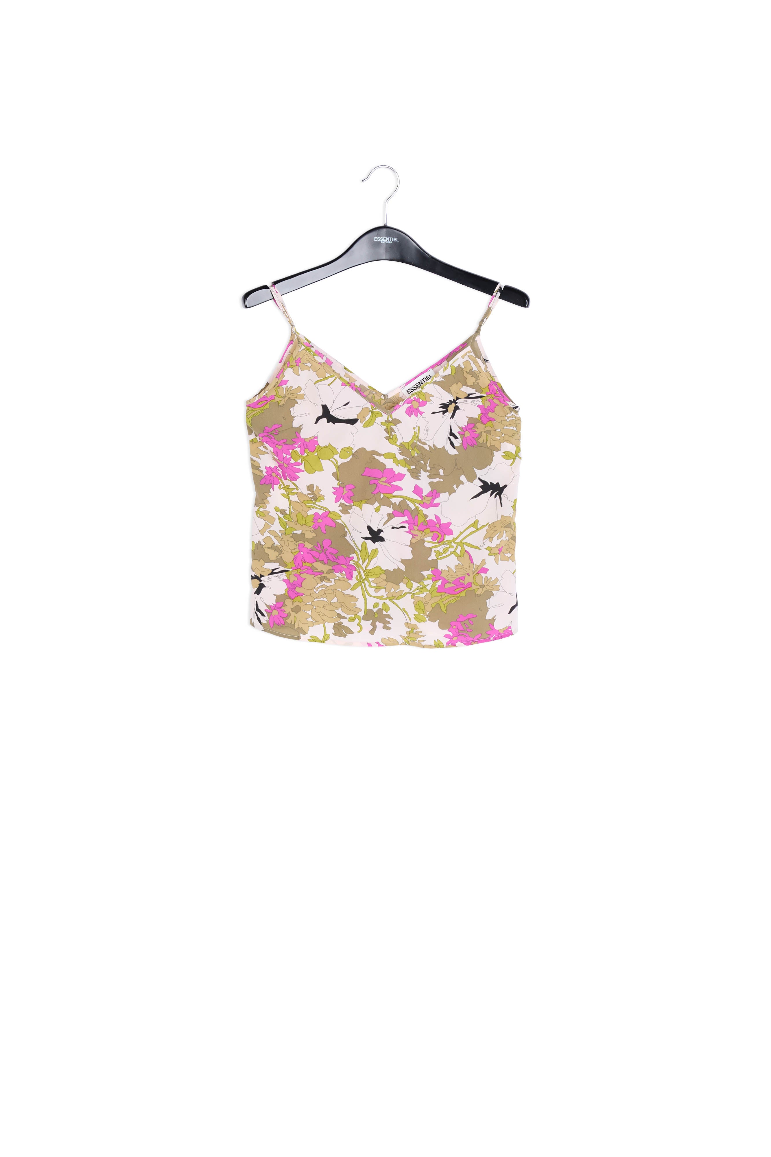 Khaki green, white and pink floral camisole RE—SSENTIEL | Essentiel second hand