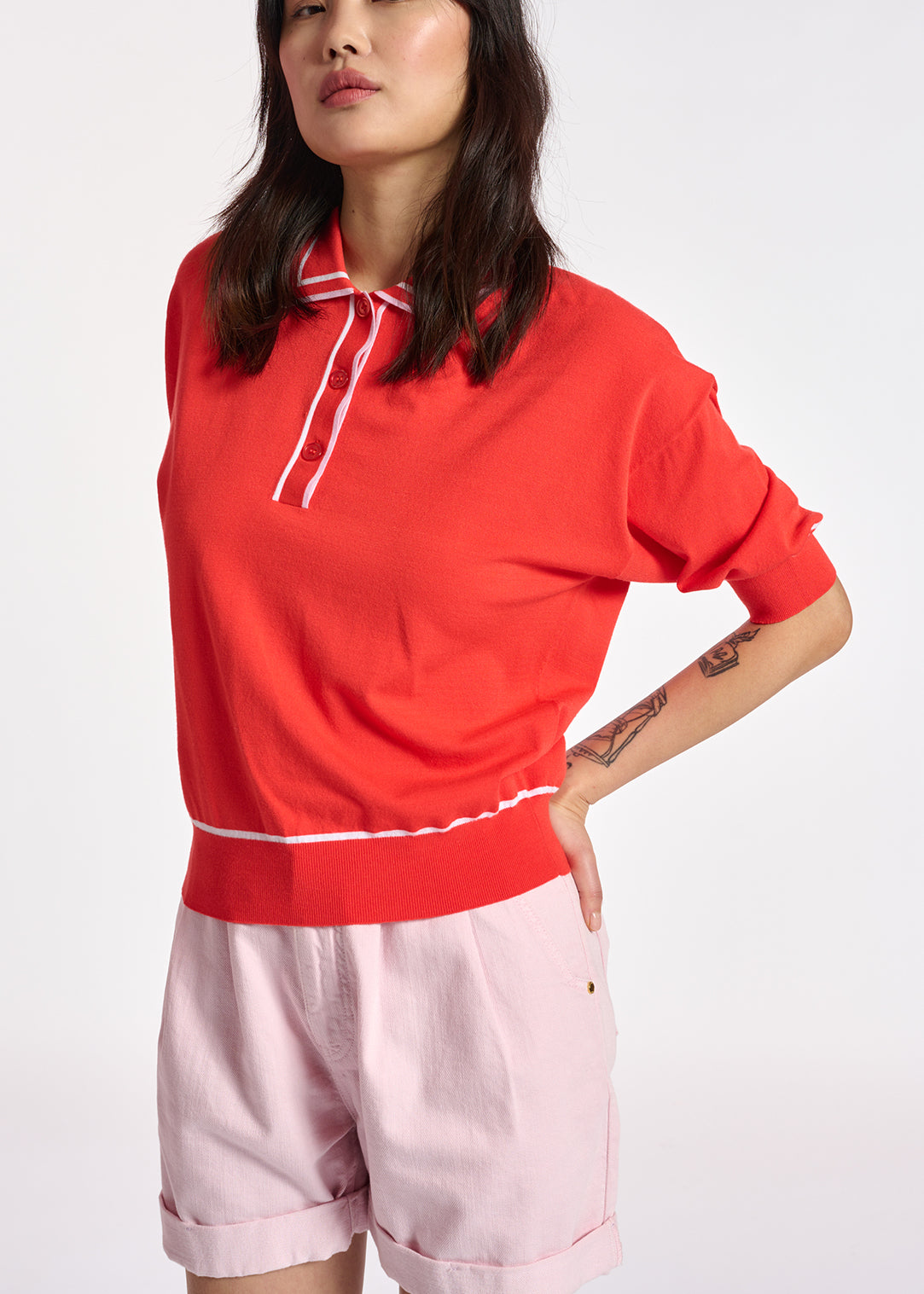 Red knitted polo top RE—SSENTIEL | Essentiel second hand