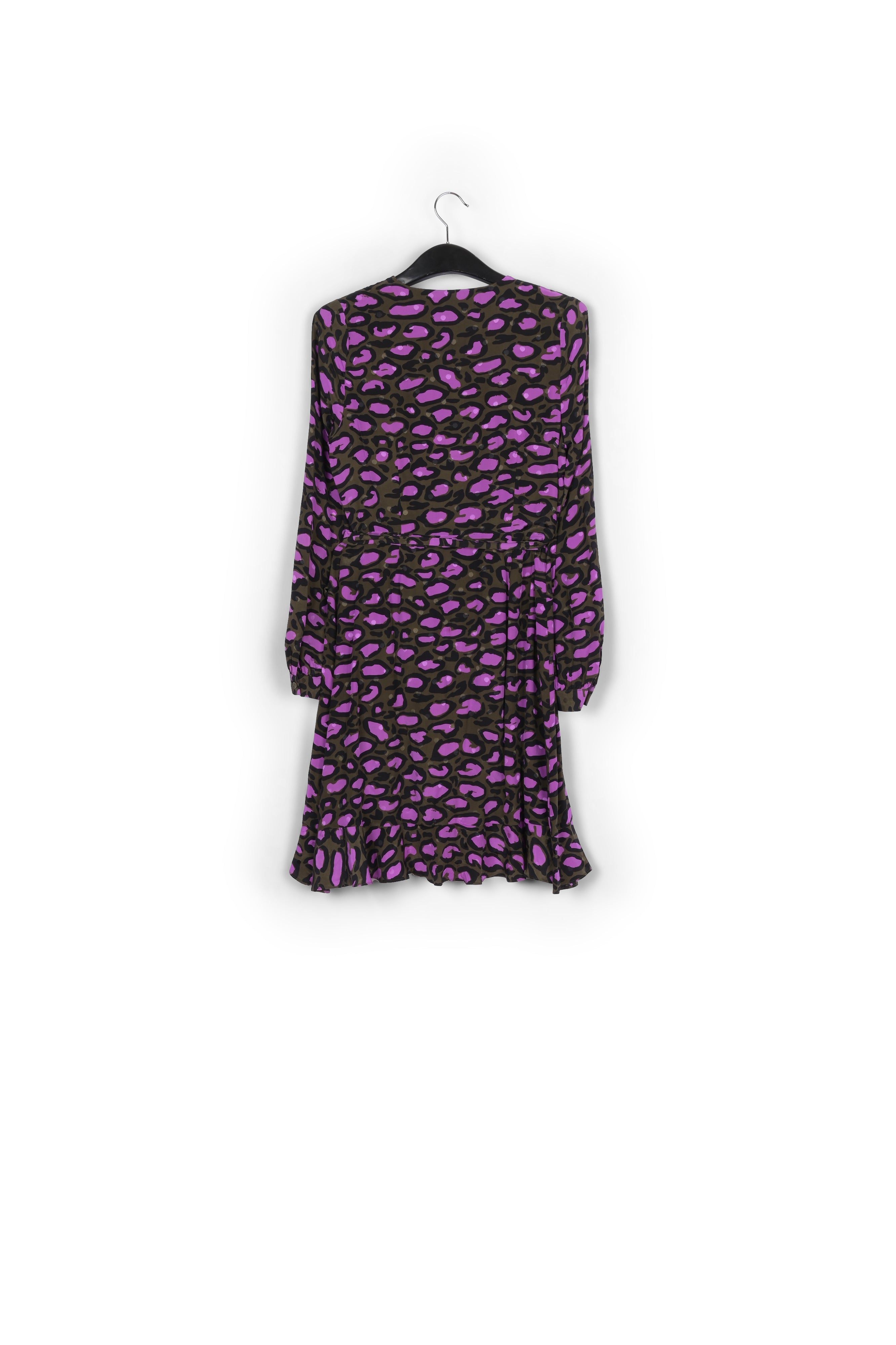 Kakigroene zijden wikkeljurk met luipaardprint RE—SSENTIEL | Essentiel second hand