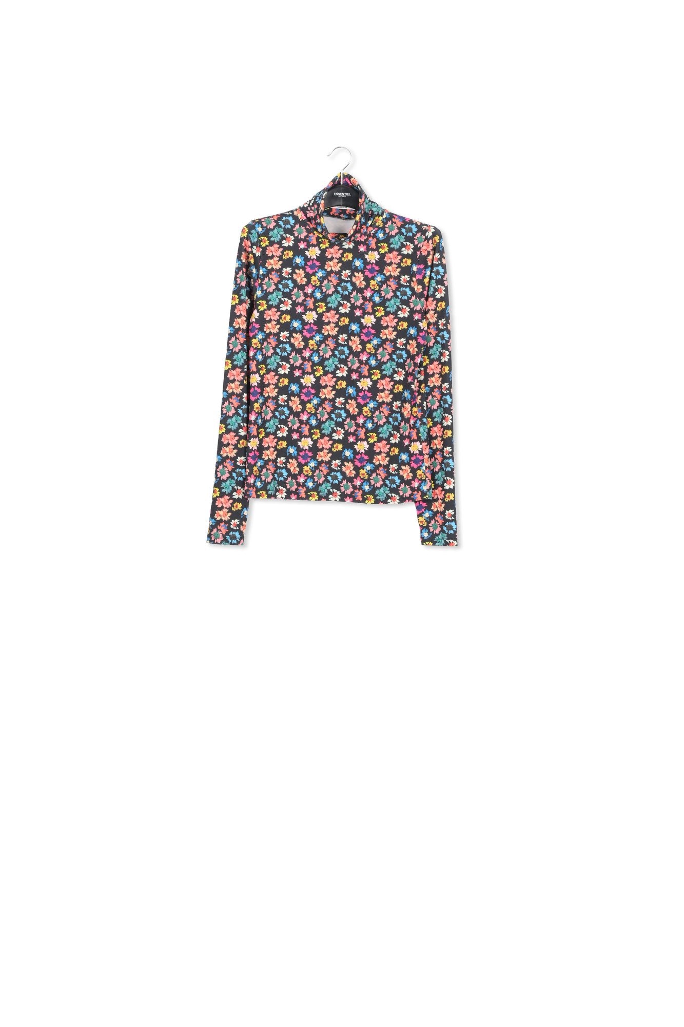 Orange, burgundy and light orange floral-print turtleneck top RE—SSENTIEL | Essentiel second hand